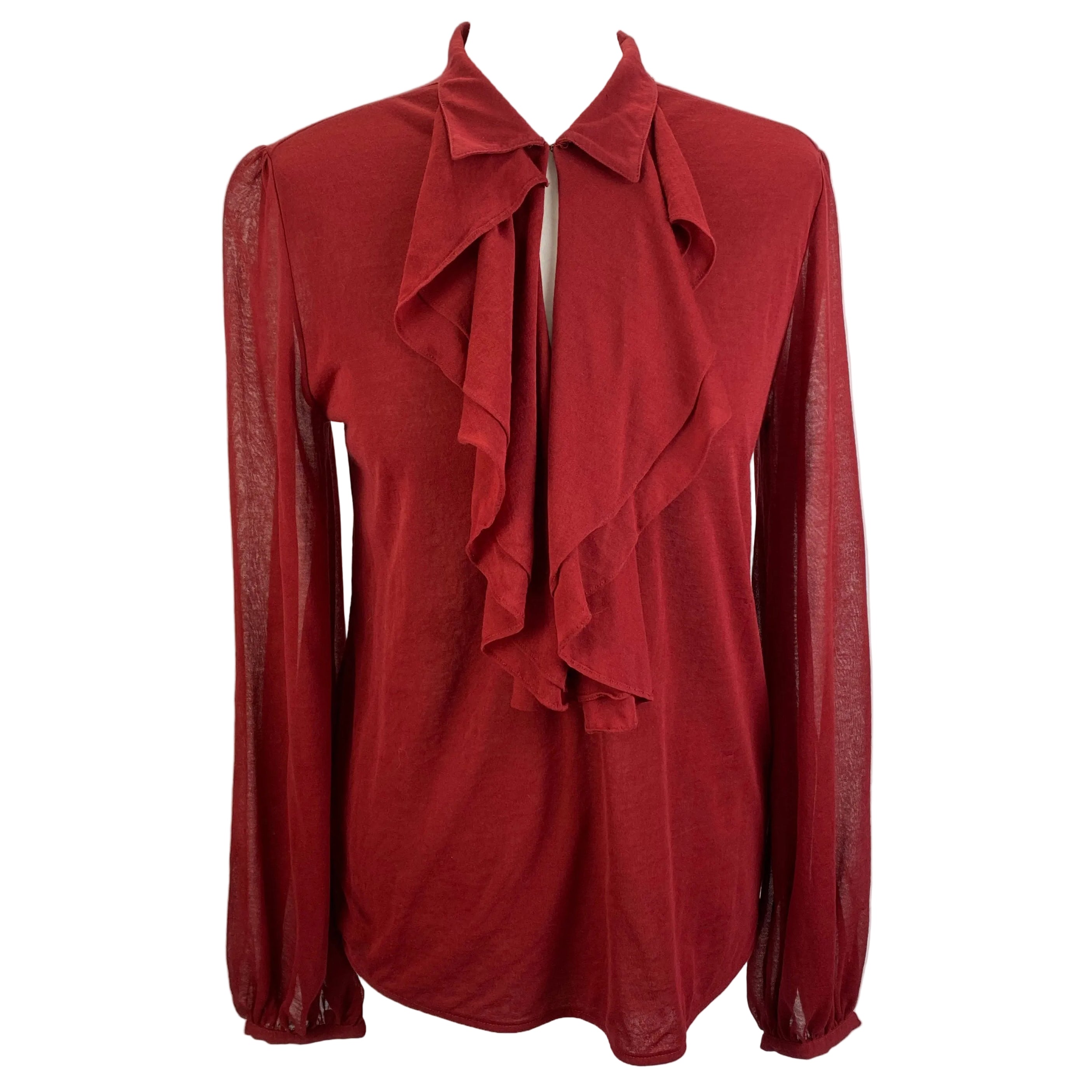Ralph Lauren Claret Jersey & Voile Ruffle Shirt L