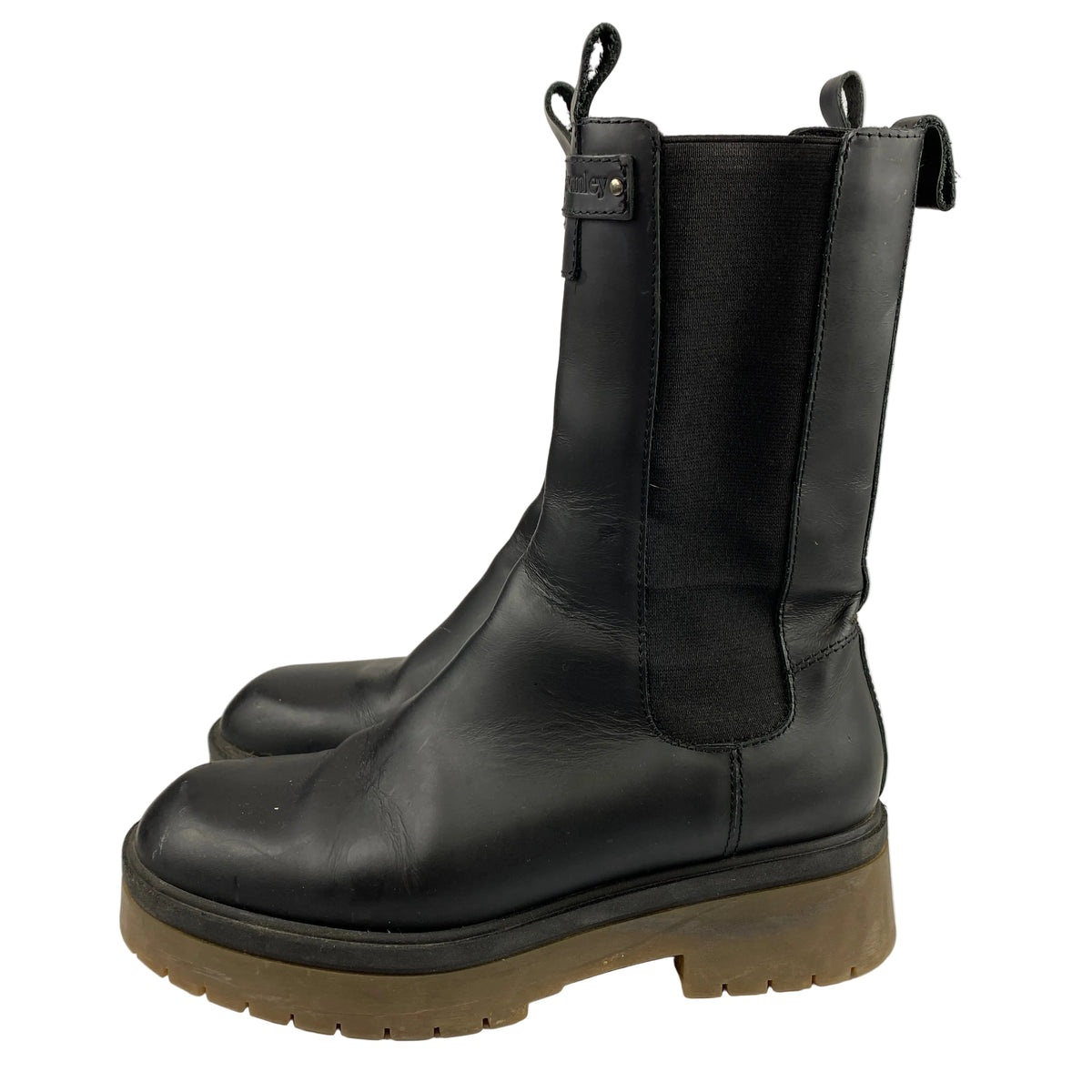 Russell & Bromley Black Waxed Leather Biker Boots 39