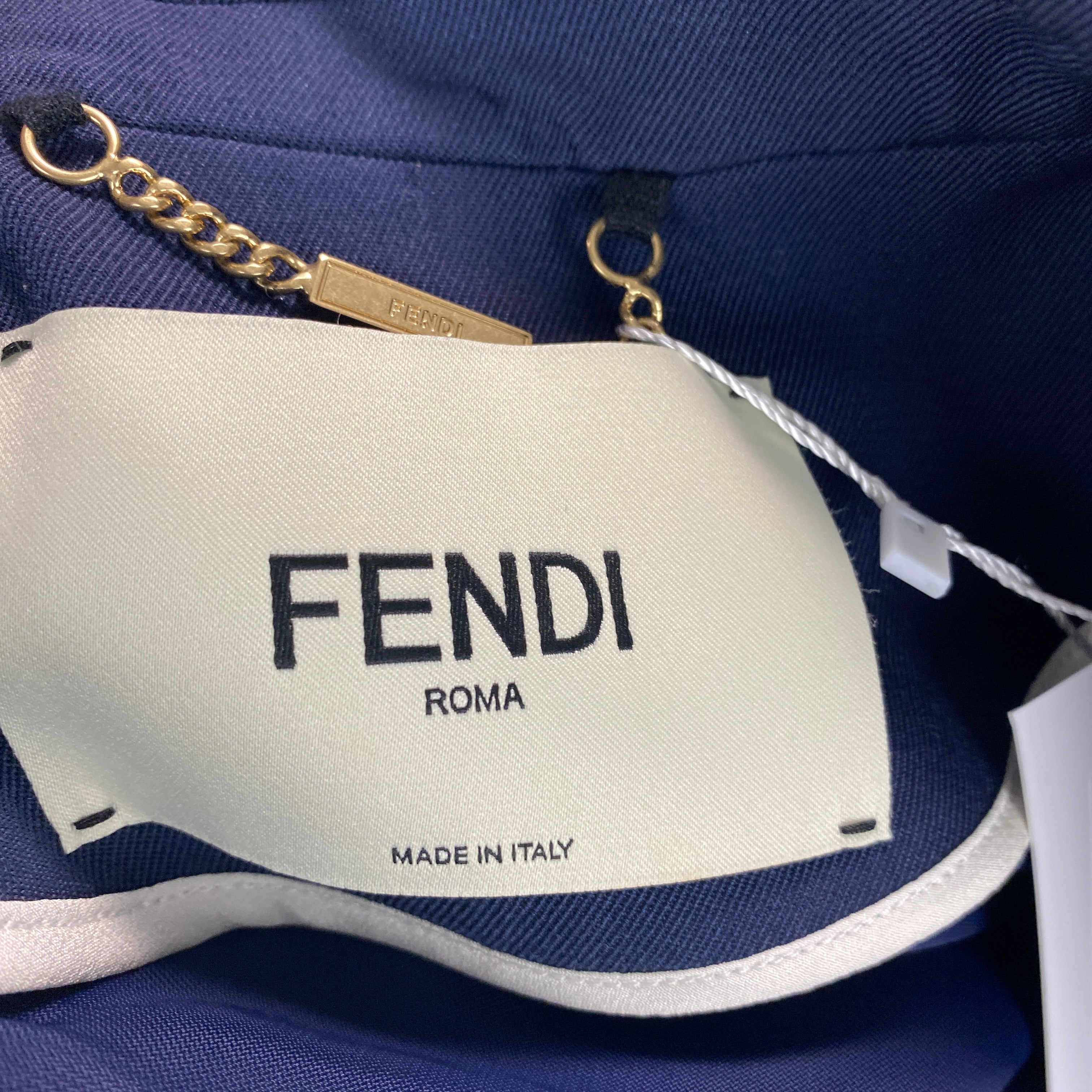Fendi New £2360 Navy Wool Puff Sleeve Blazer L