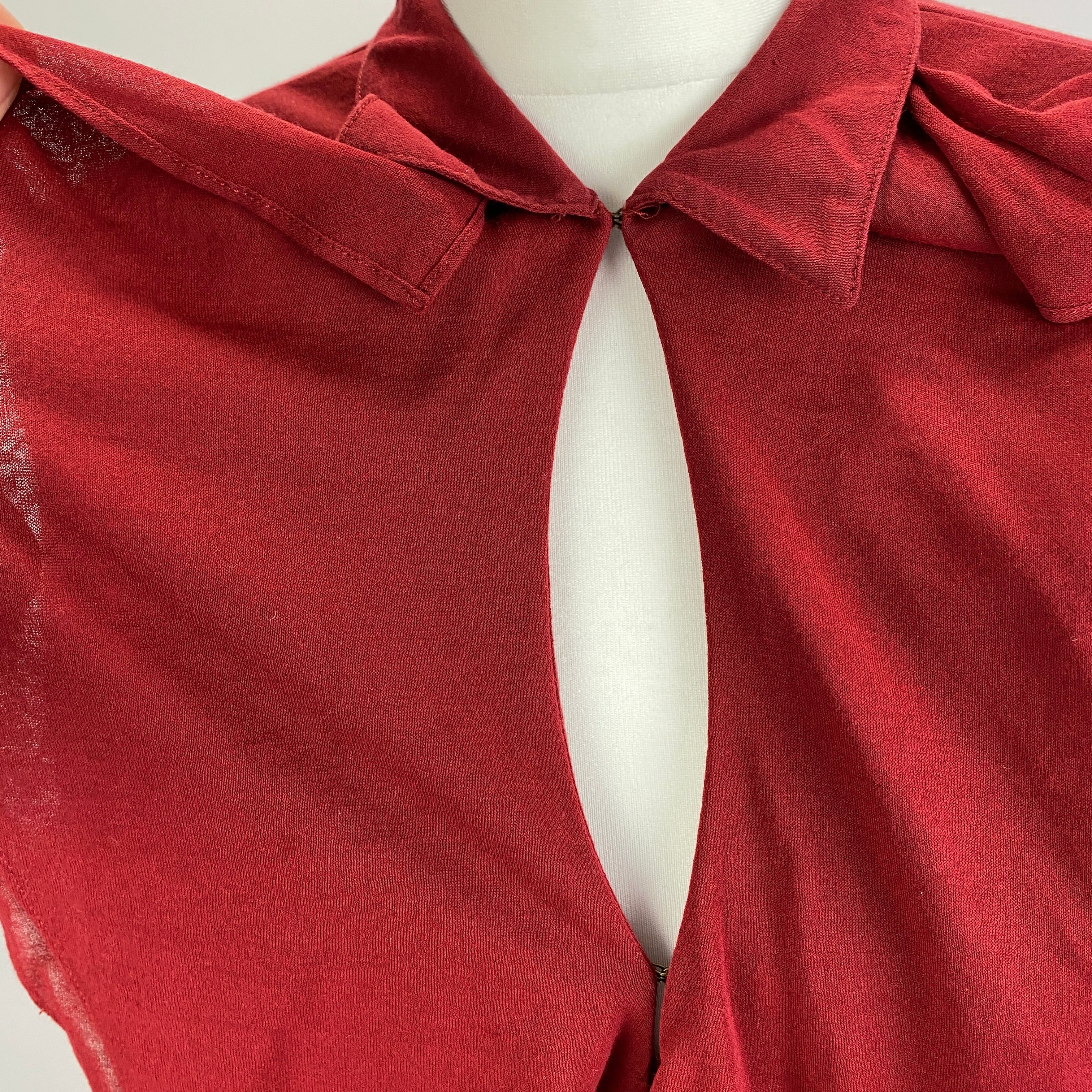 Ralph Lauren Claret Jersey & Voile Ruffle Shirt L