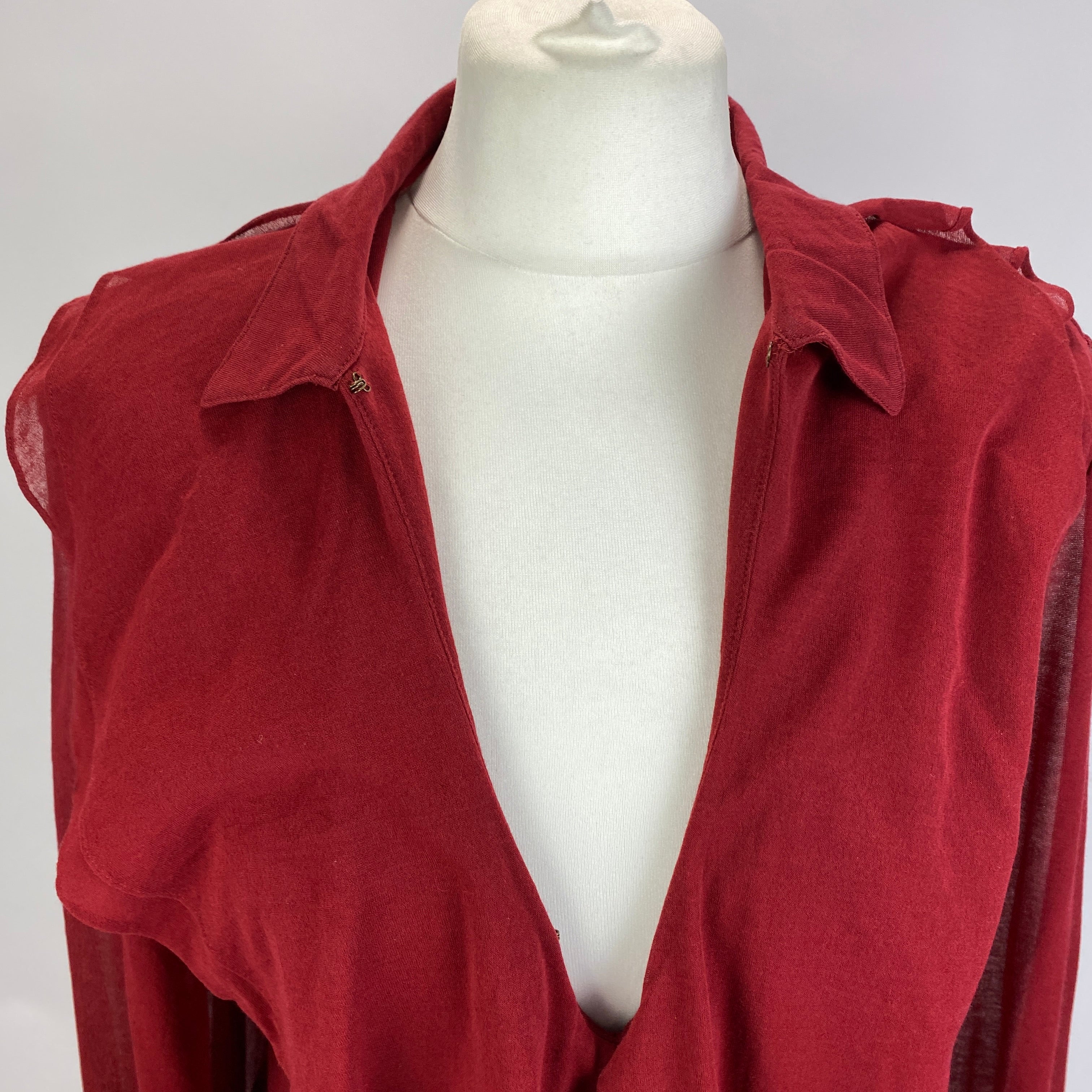 Ralph Lauren Claret Jersey & Voile Ruffle Shirt L