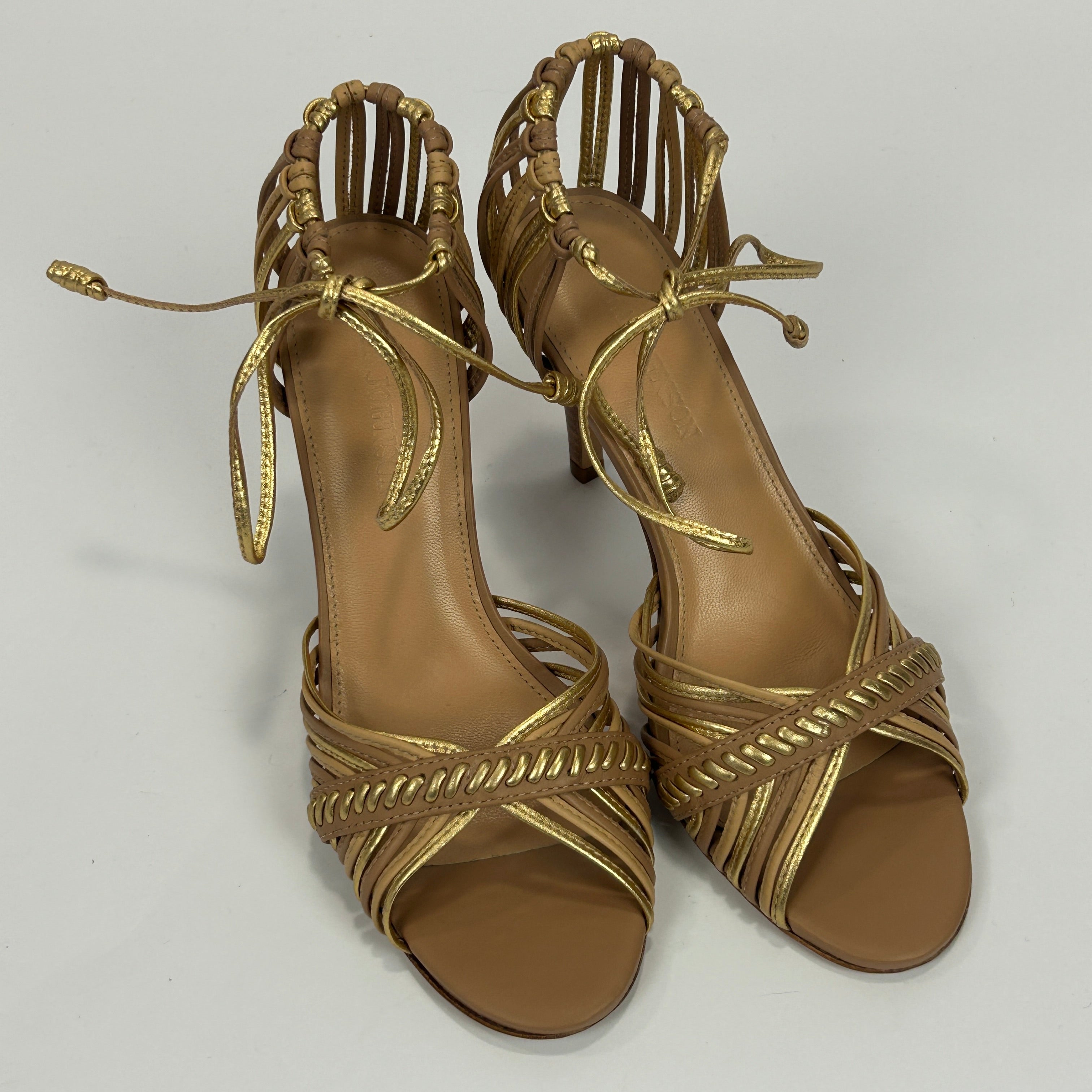 Ulla Johnson New £395 Natural/Gold Kiki Heels 38
