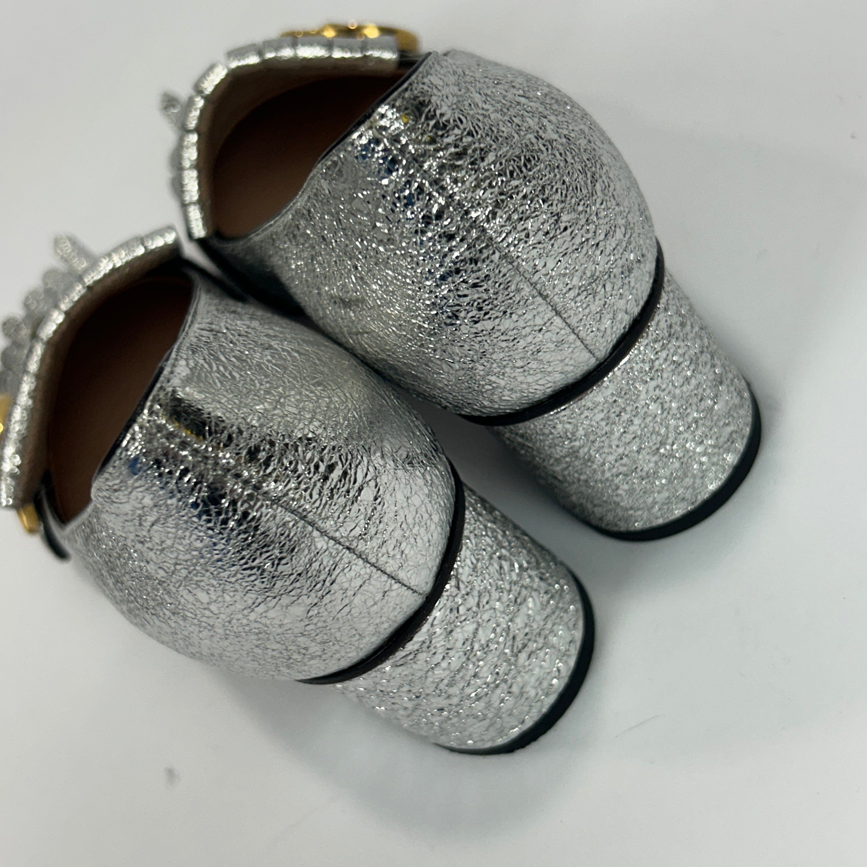 Gucci Silver Leather GG Marmont Fringe Pumps 37