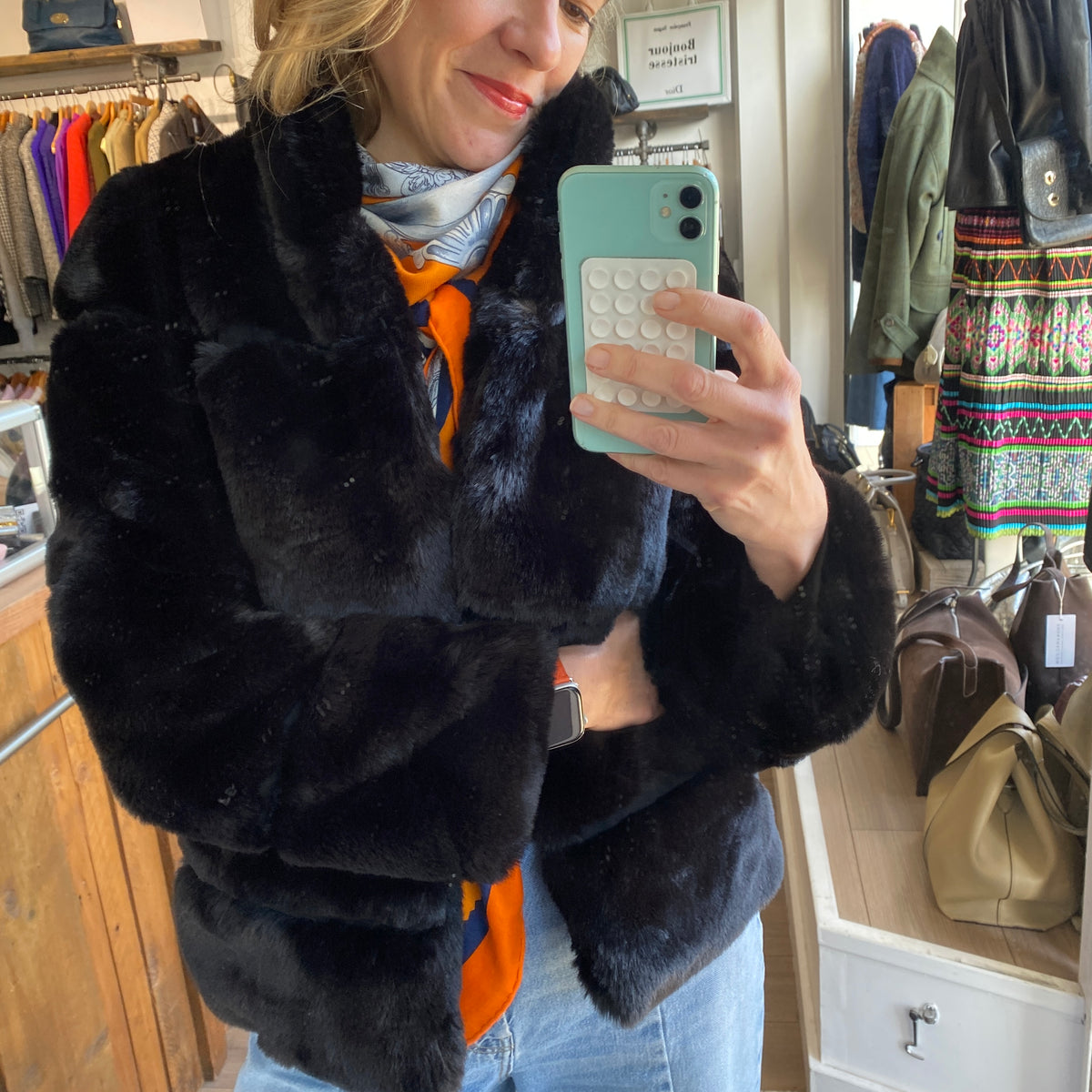 Apparis New £395 Black Faux Fur Jacket M