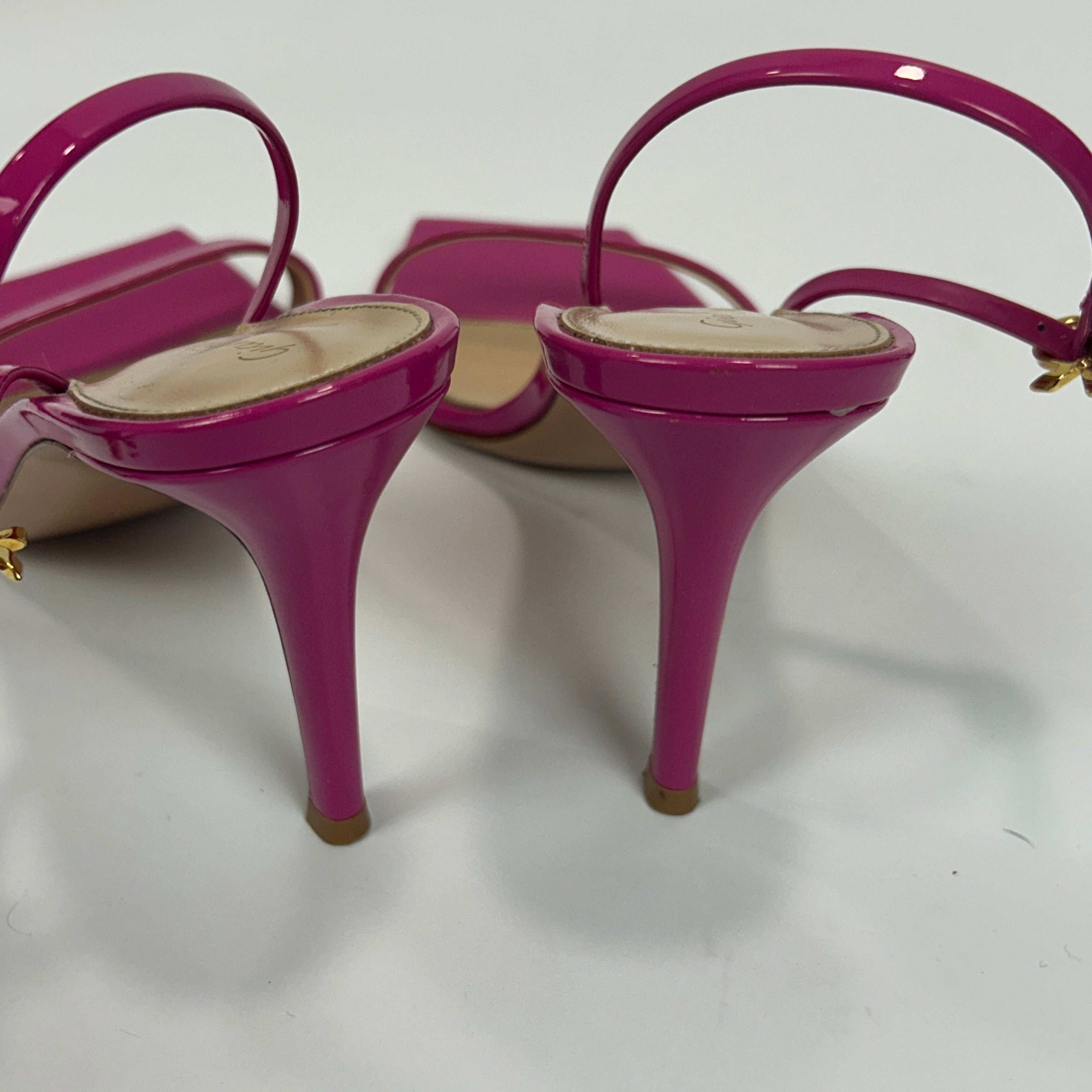 Gianvito Rossi £695 Patent Fuchsia 90 Ribbon Sandals 39