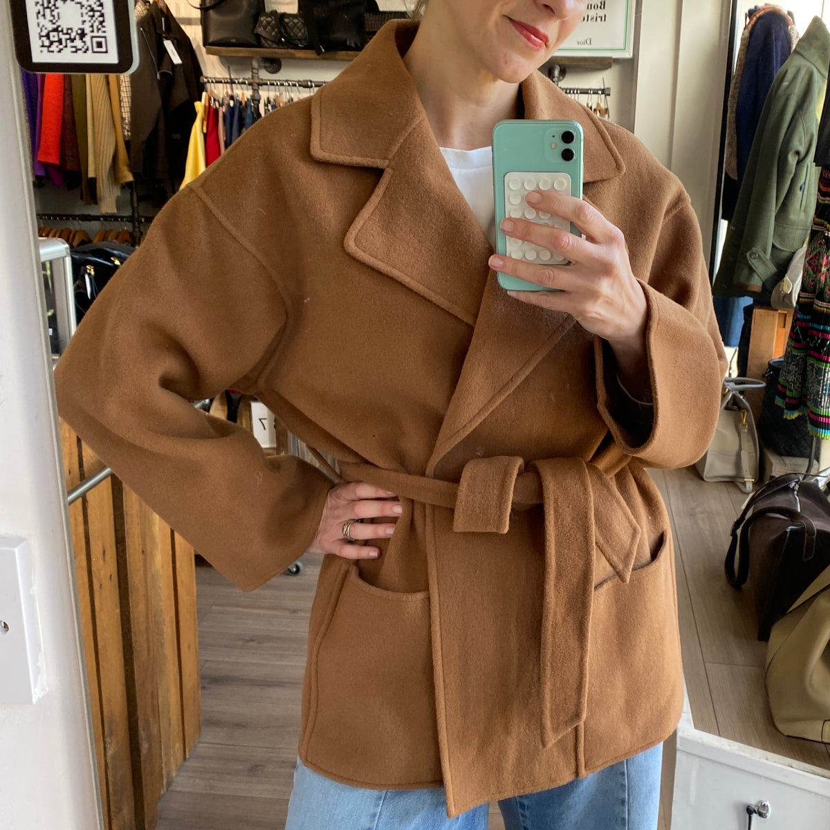 Paige £470 Camel Wool Mix Belted Midi Coat S-M