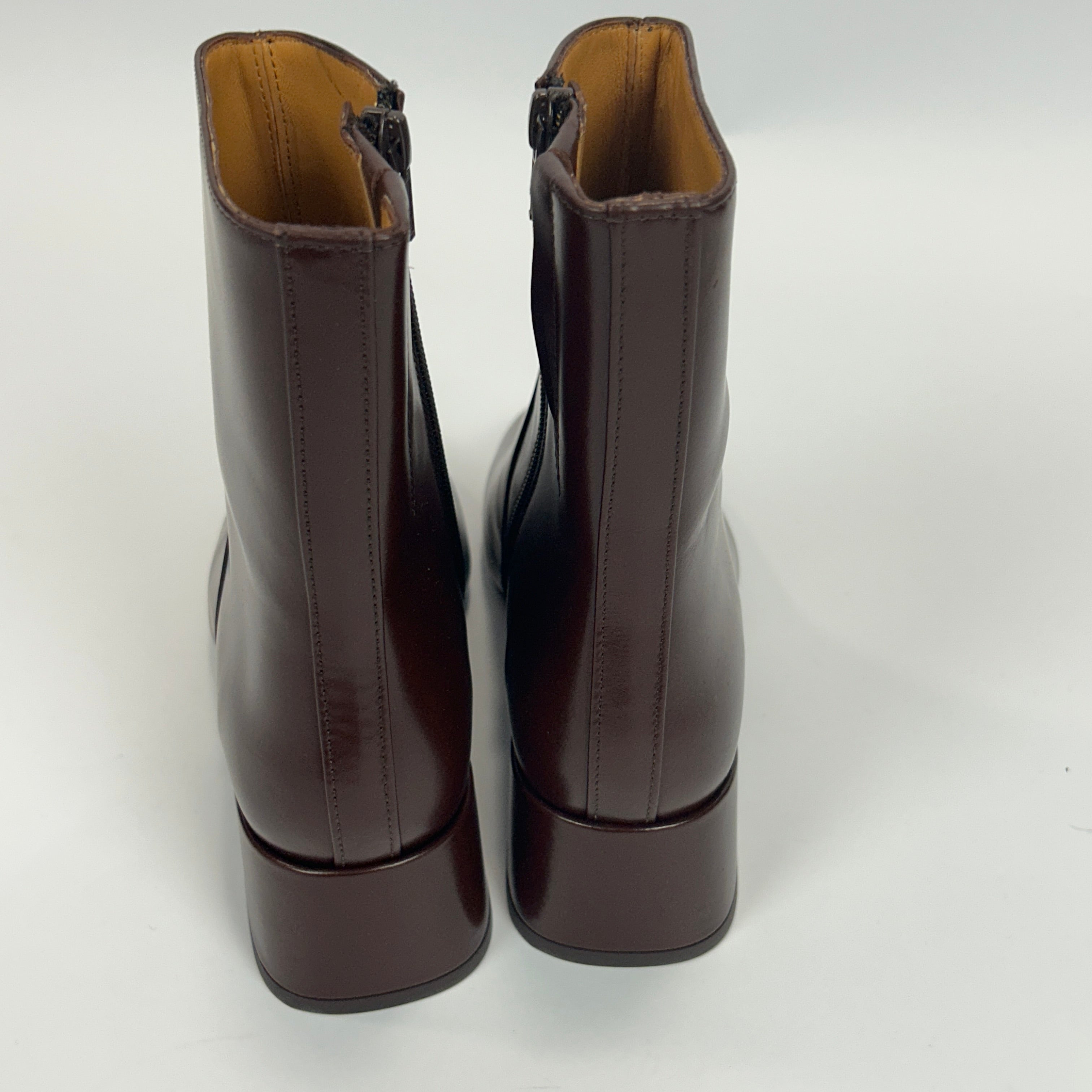 Sezane New £195 Chocolate Leather Paulette Ankle Boots 38