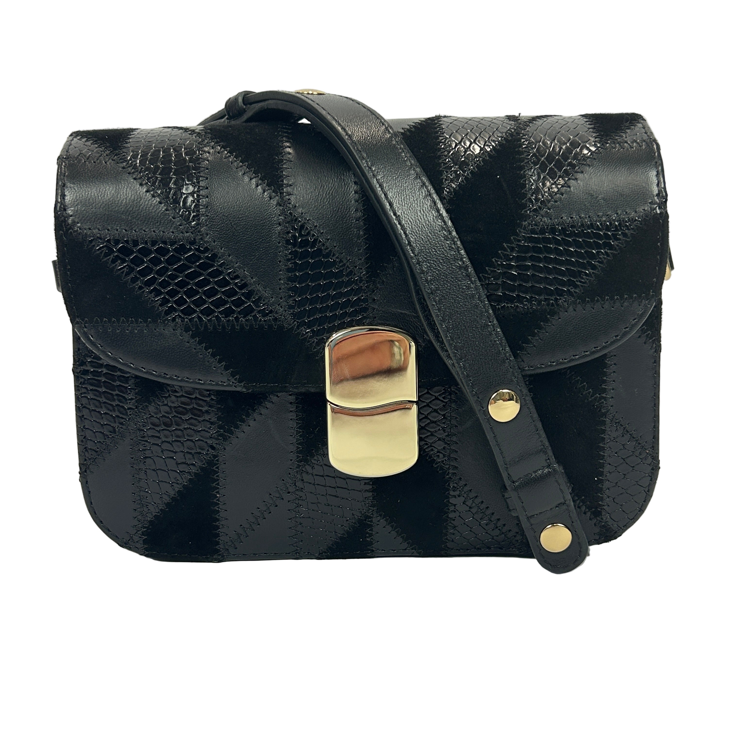 Sezane £355 Black Calfhair & Leather Patchwork Bag