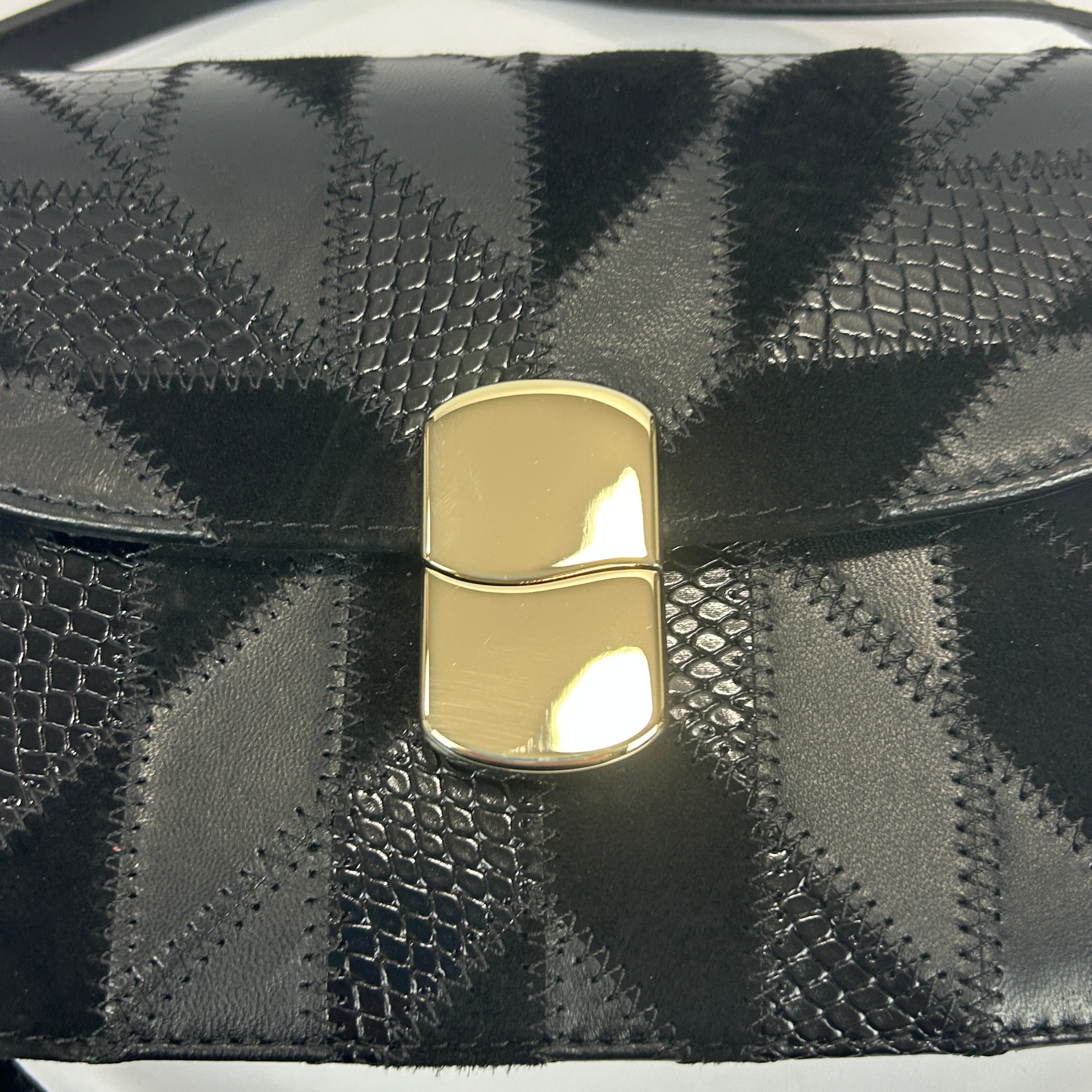 Sezane £355 Black Calfhair & Leather Patchwork Bag