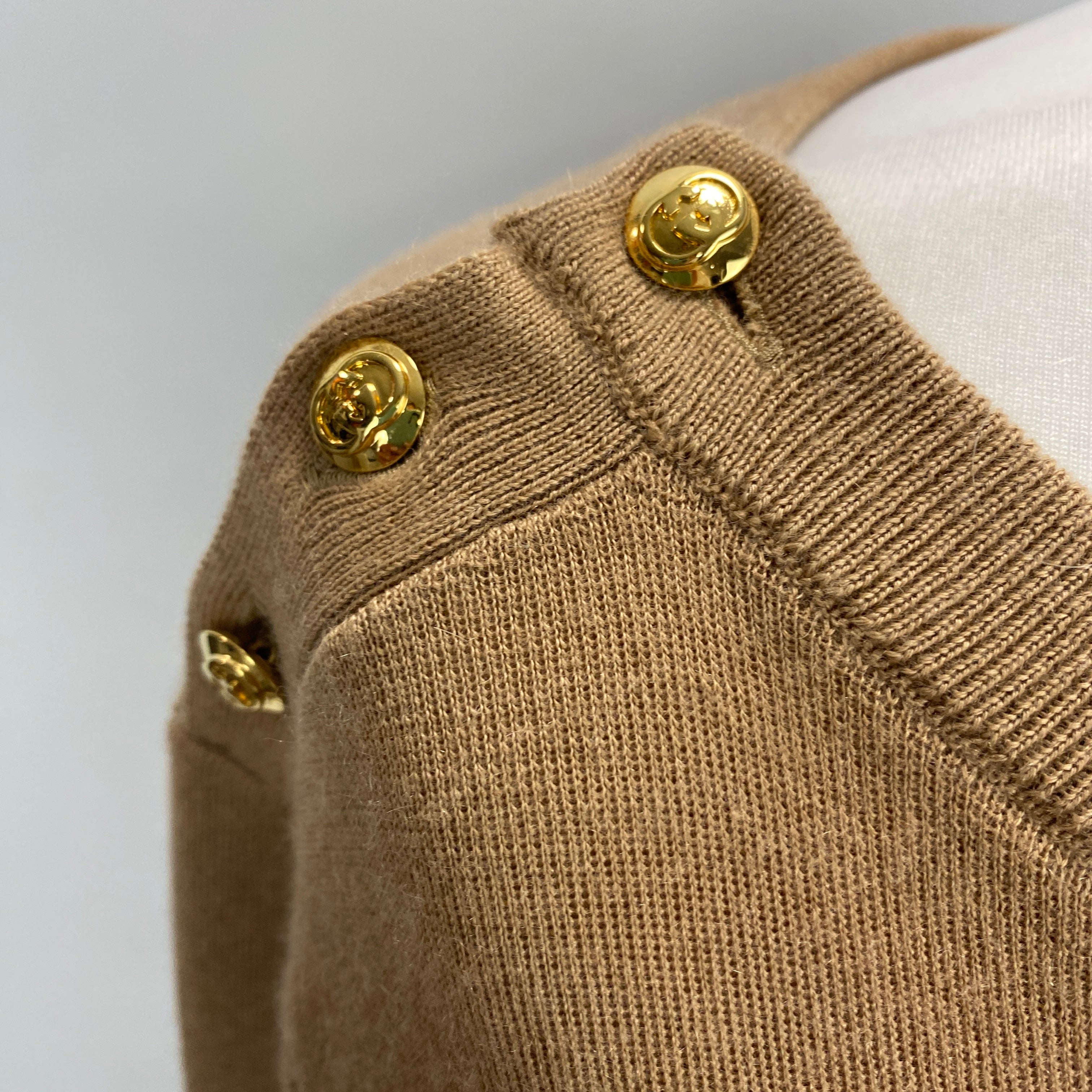 Gucci New £1650 Camel Cashmere Gold Button Knit Sweater XL