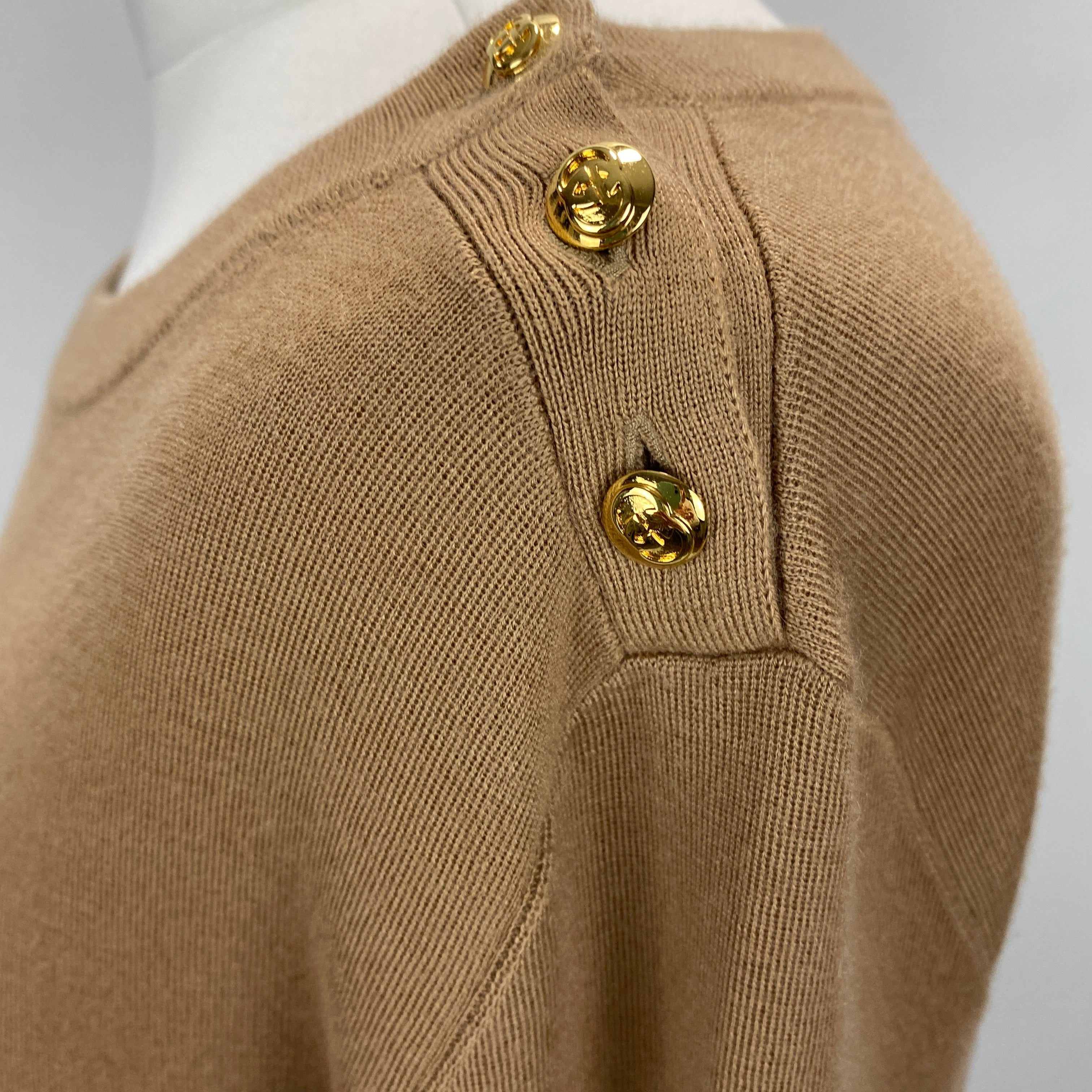 Gucci New £1650 Camel Cashmere Gold Button Knit Sweater XL