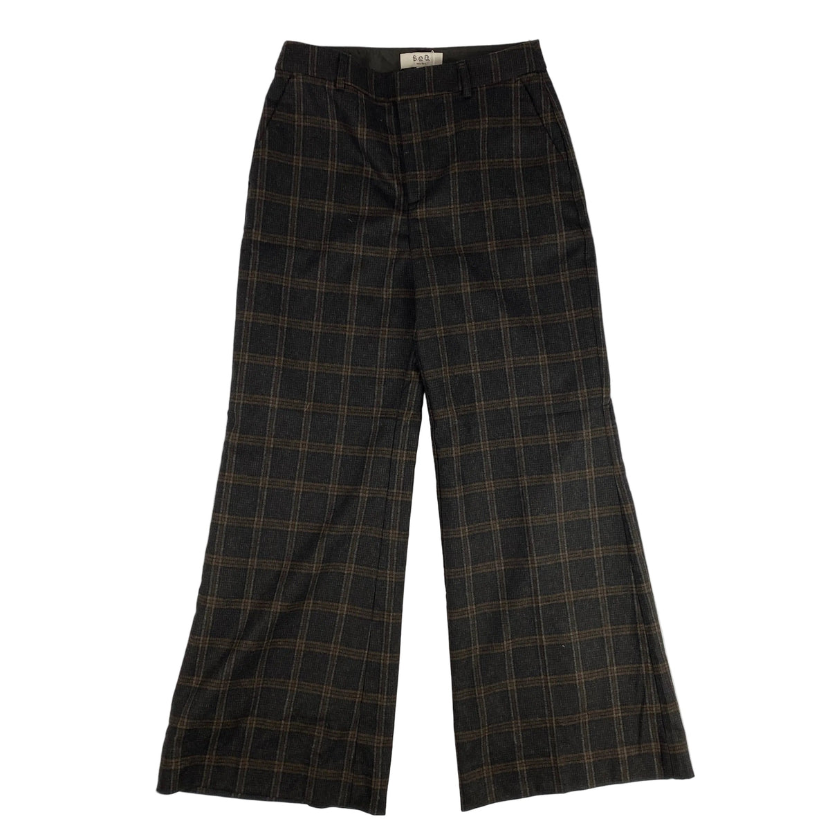 Sea New York New £365 Chocolate Check Wool Mix Trousers M