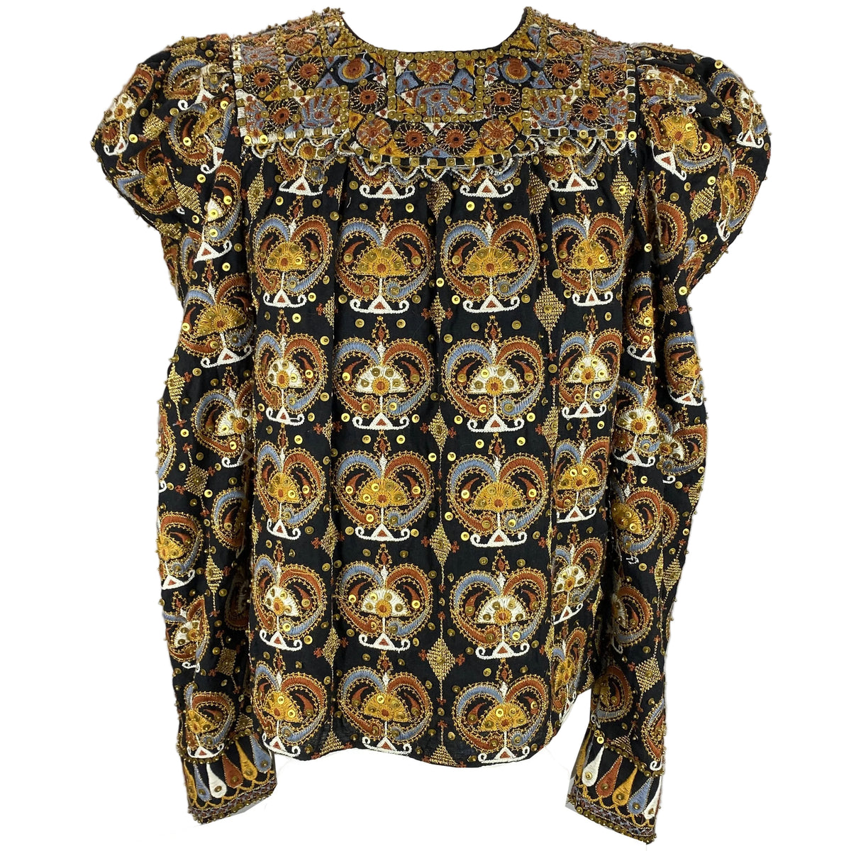 Ulla Johnson Black Heavily Embroidered & Sequinned Tunic Top S