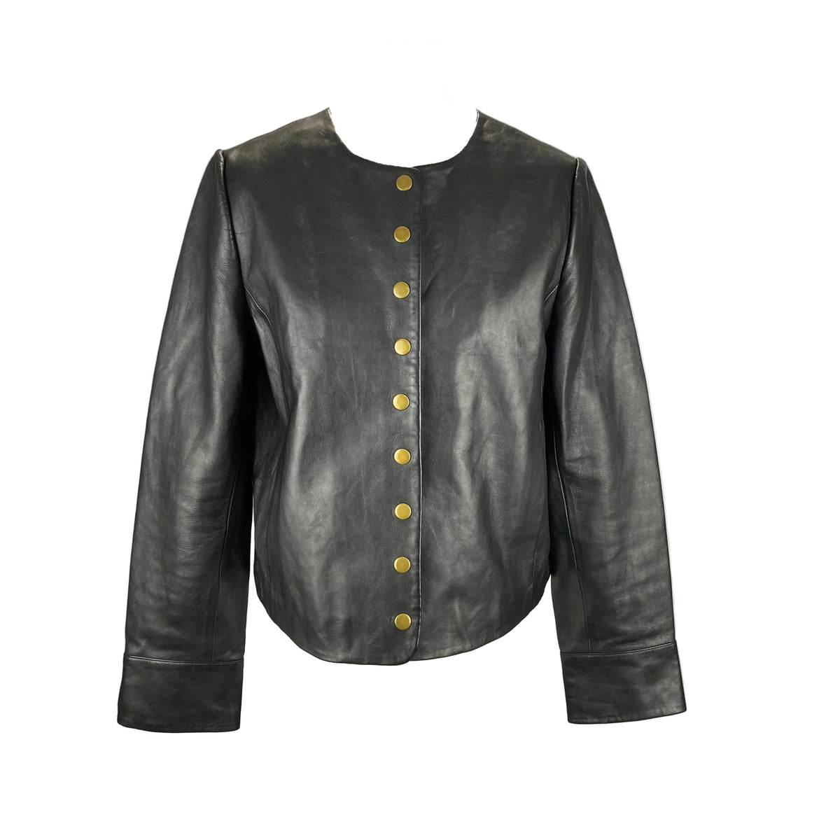 Sezane New £330 Black Lambskin Collarless Marlys Jacket S-M