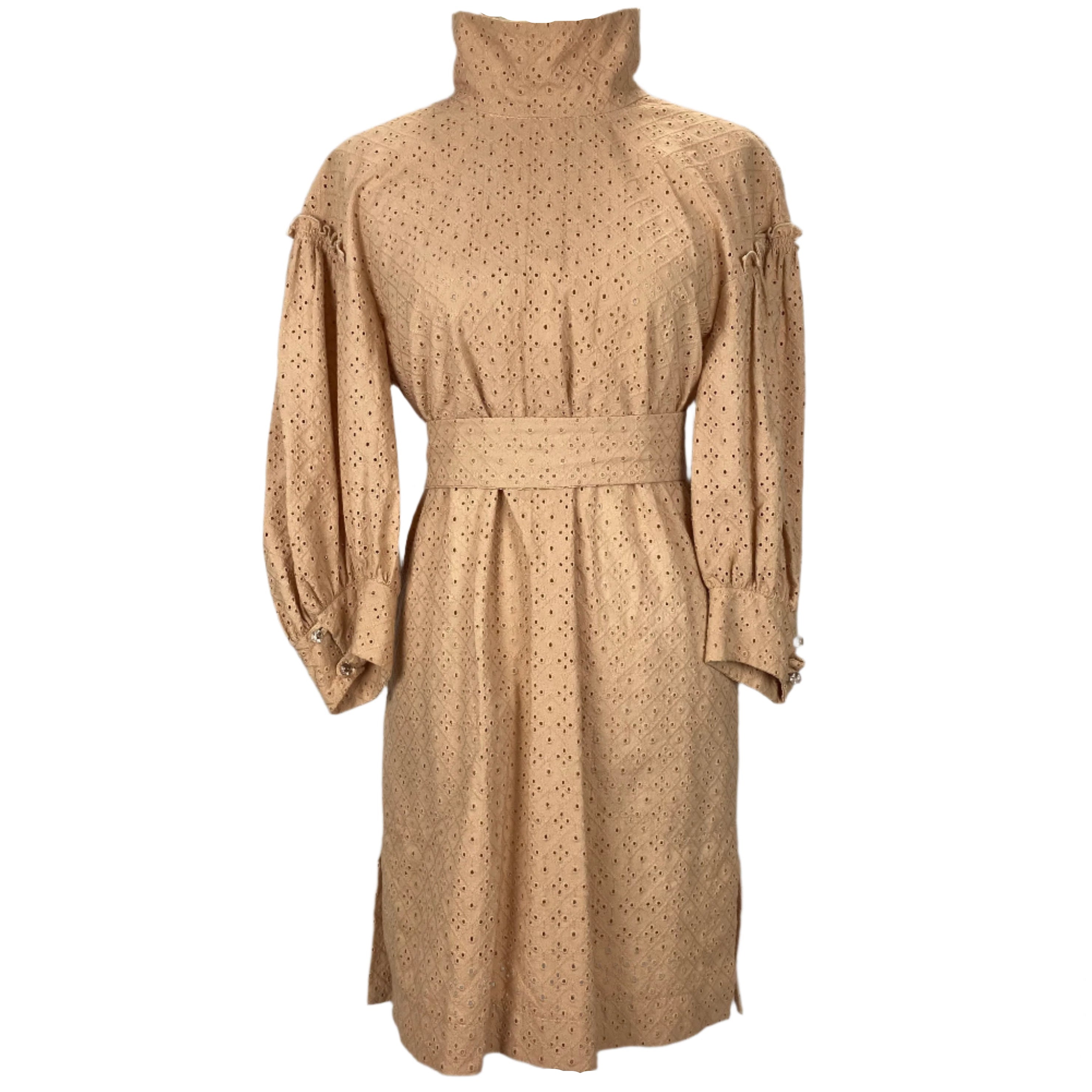 Anna Mason Plaster Pink Broderie Anglais Turtleneck Dress S