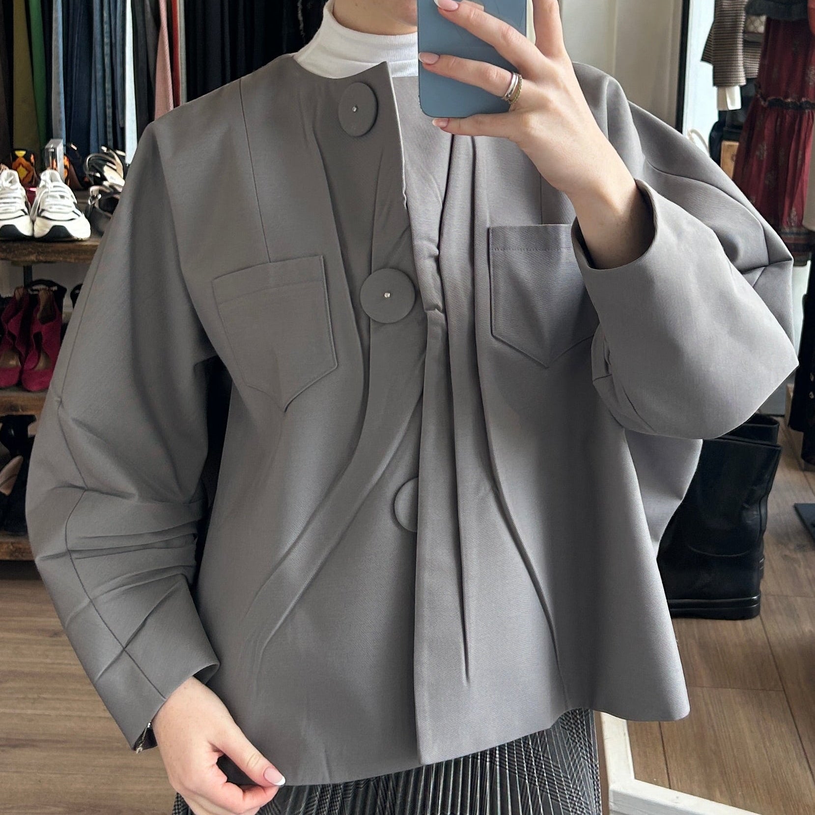 Prada £2400 Grey Gabardine Boxy Curve Jacket S/M/L