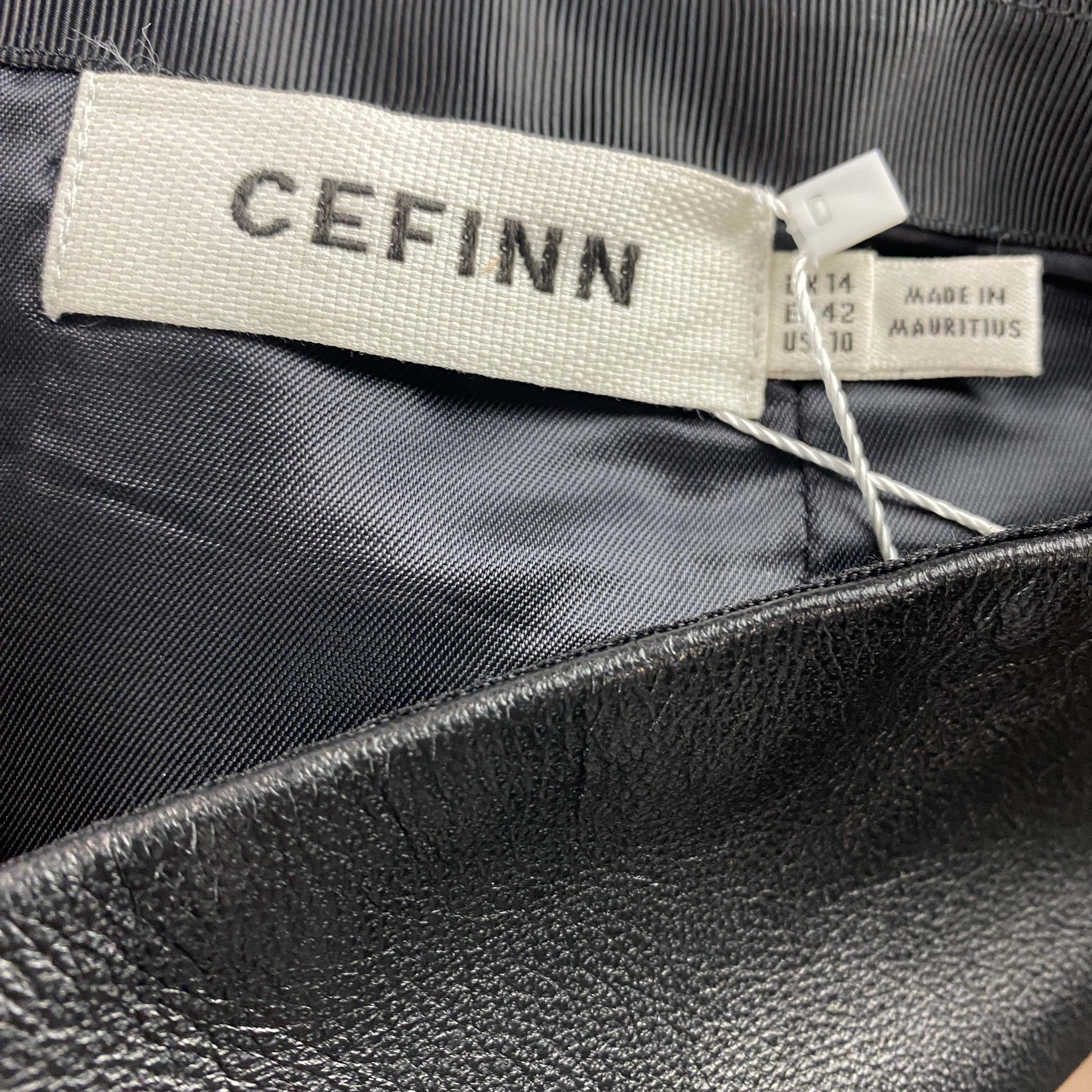 Cefinn £420 Black Leather Tiana Midi Skirt L