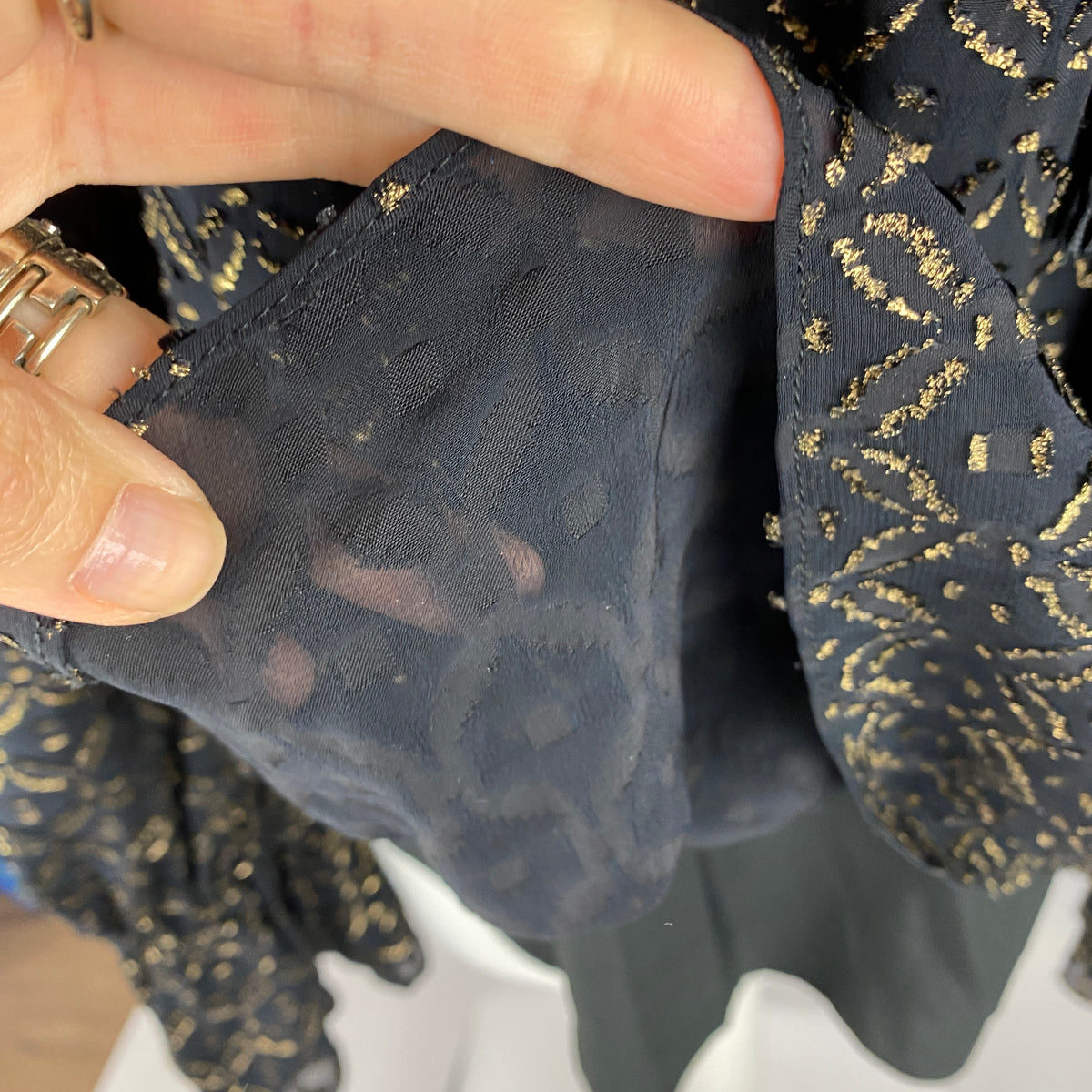 Veronica Beard New Black & Gold Chiffon Blouse M
