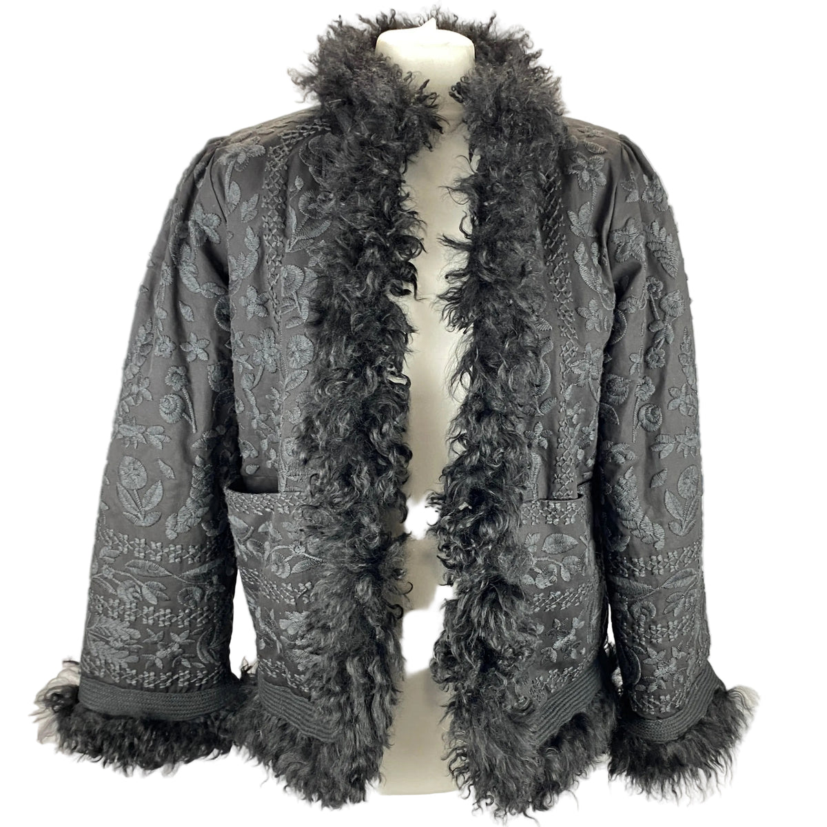 Antik Batik £725 Black Embroidered Shearling Afghan Jacket M