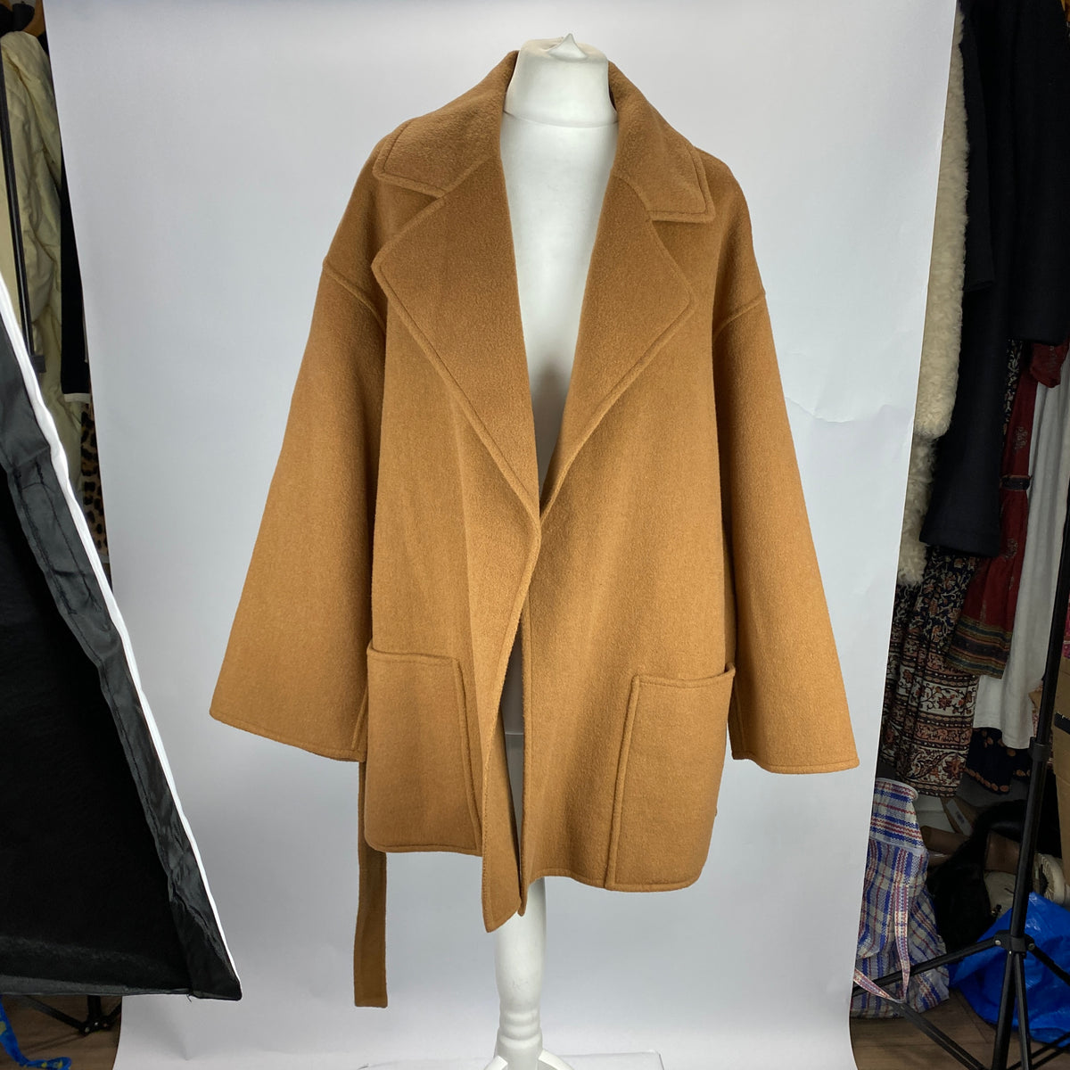 Paige £470 Camel Wool Mix Belted Midi Coat S-M