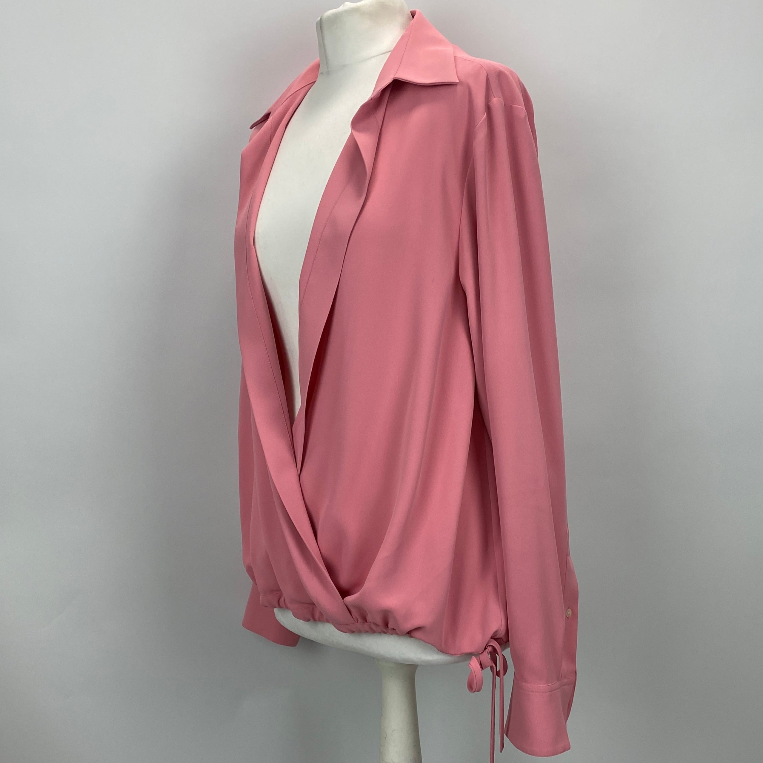 Dries Van Noten Sugar Pink Crepe Drawstring Shirt L/XL