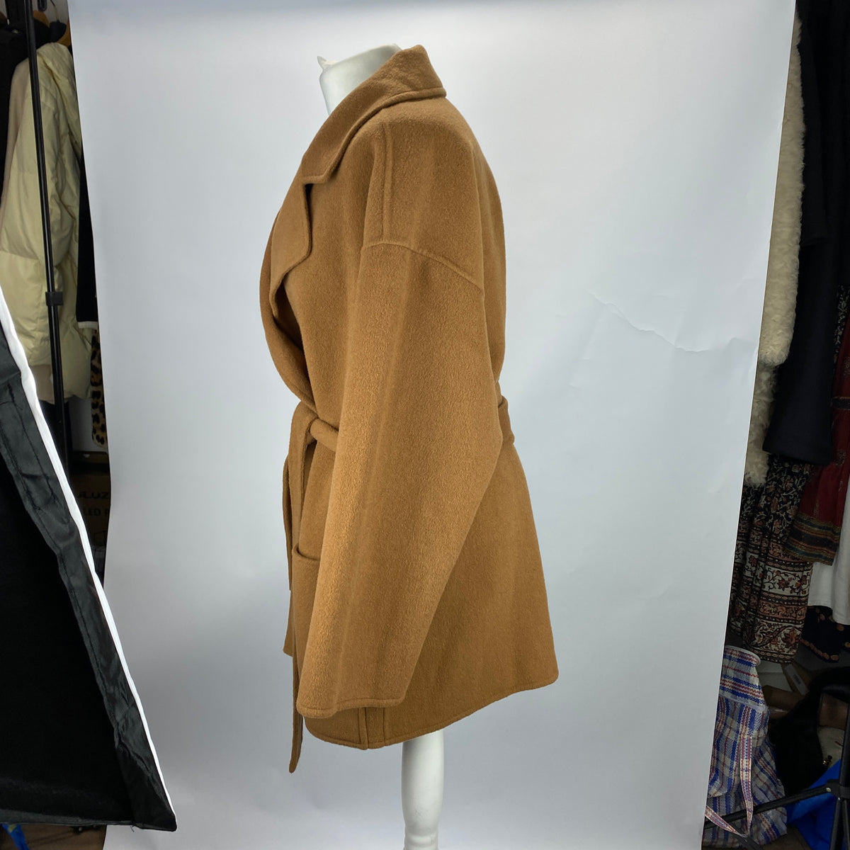 Paige £470 Camel Wool Mix Belted Midi Coat S-M