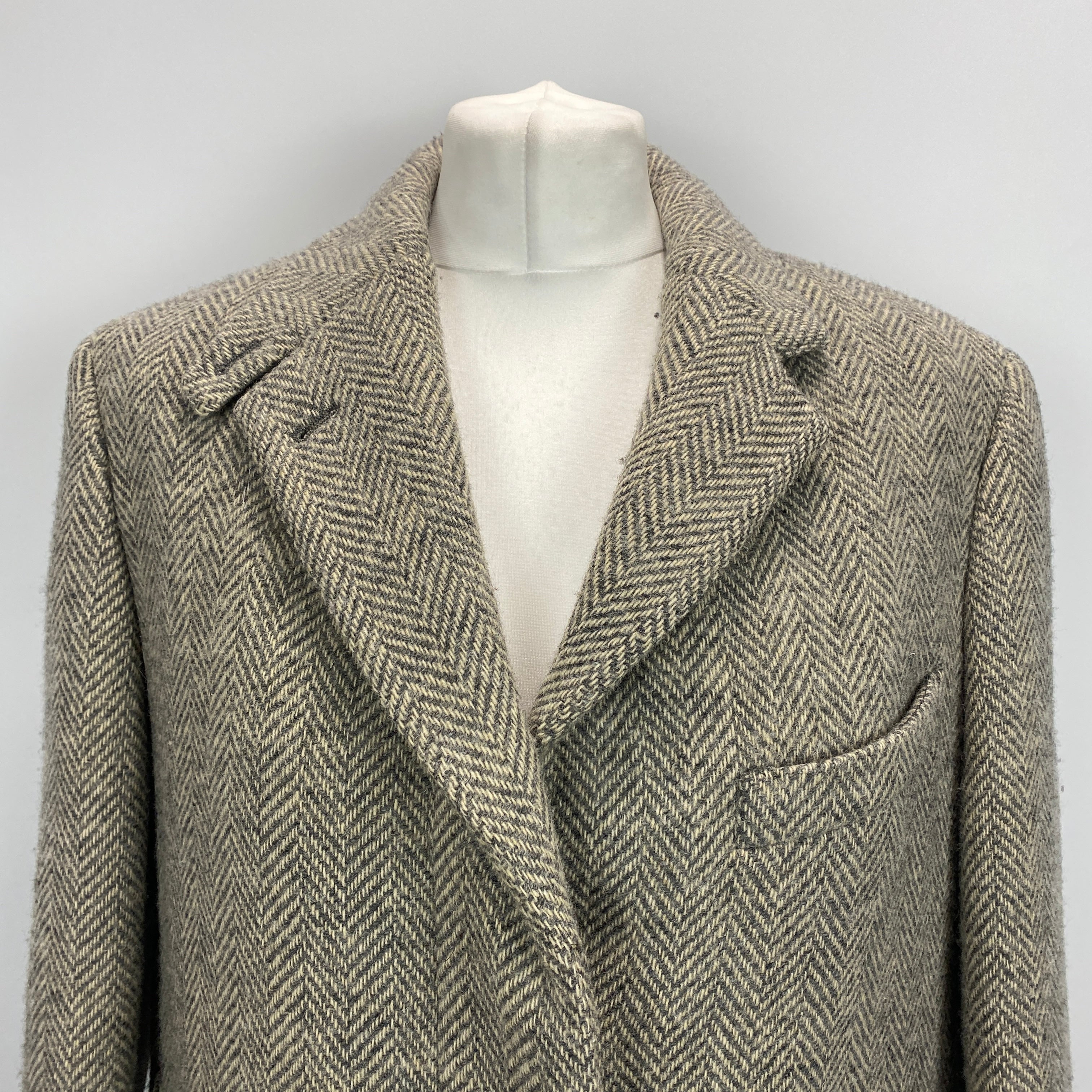 Margaret Howell Grey Herringbone Tweed Overcoat M
