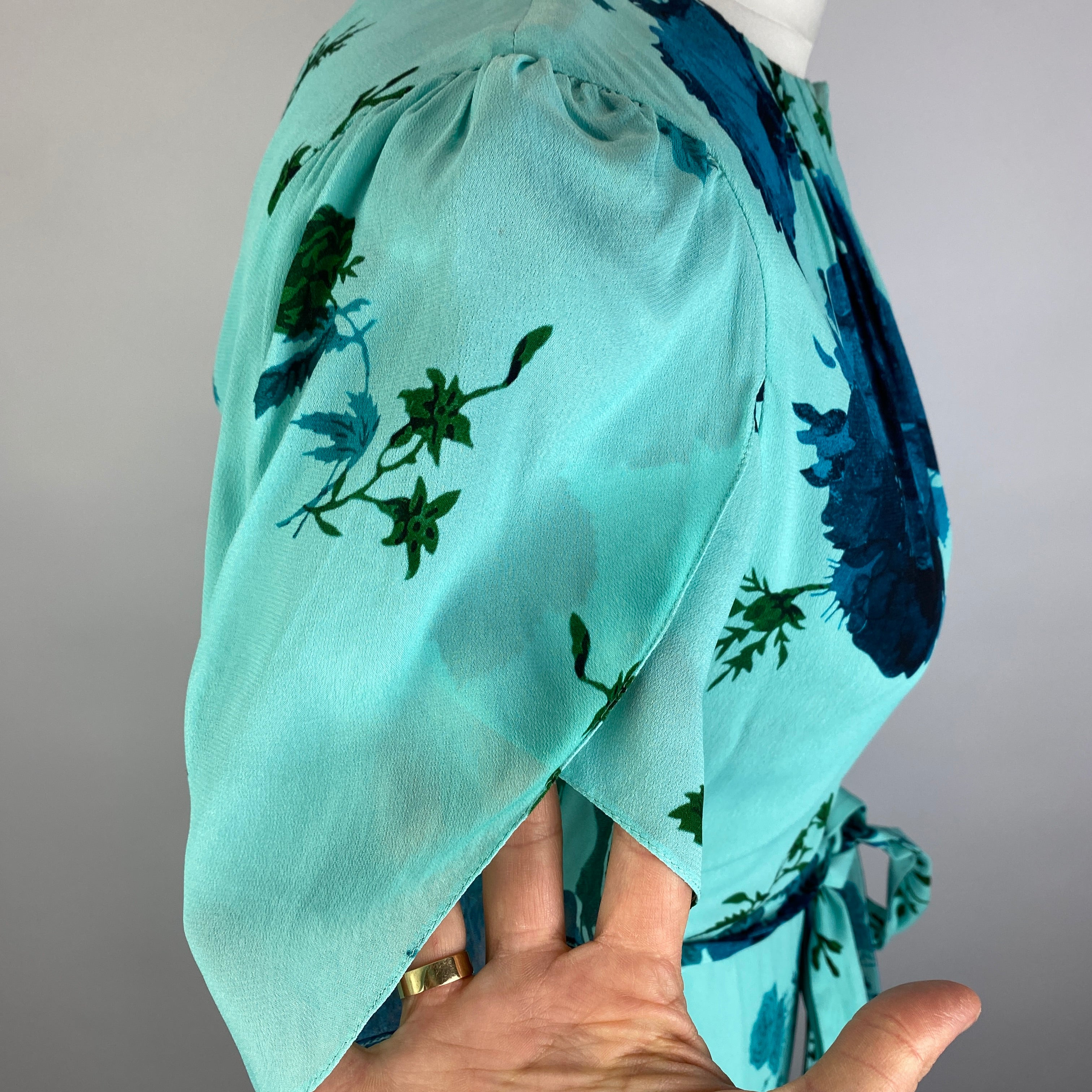 Erdem New £2395 Aqua Rose Print Silk Chiffon Flared Dress XXS