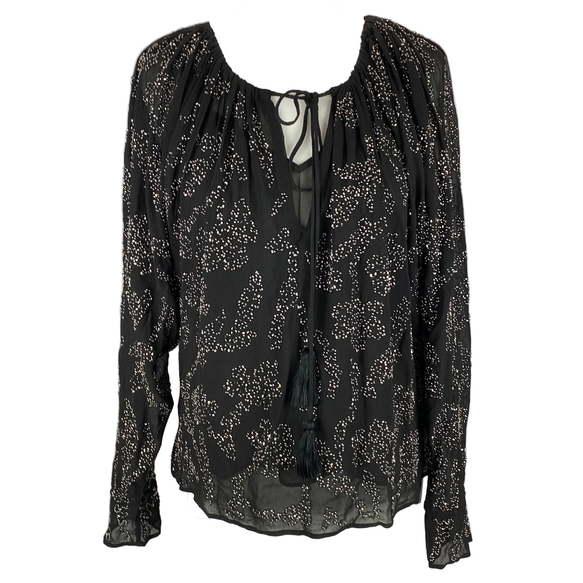 Veronica Beard New Black Silver Beaded Chiffon Blouse S