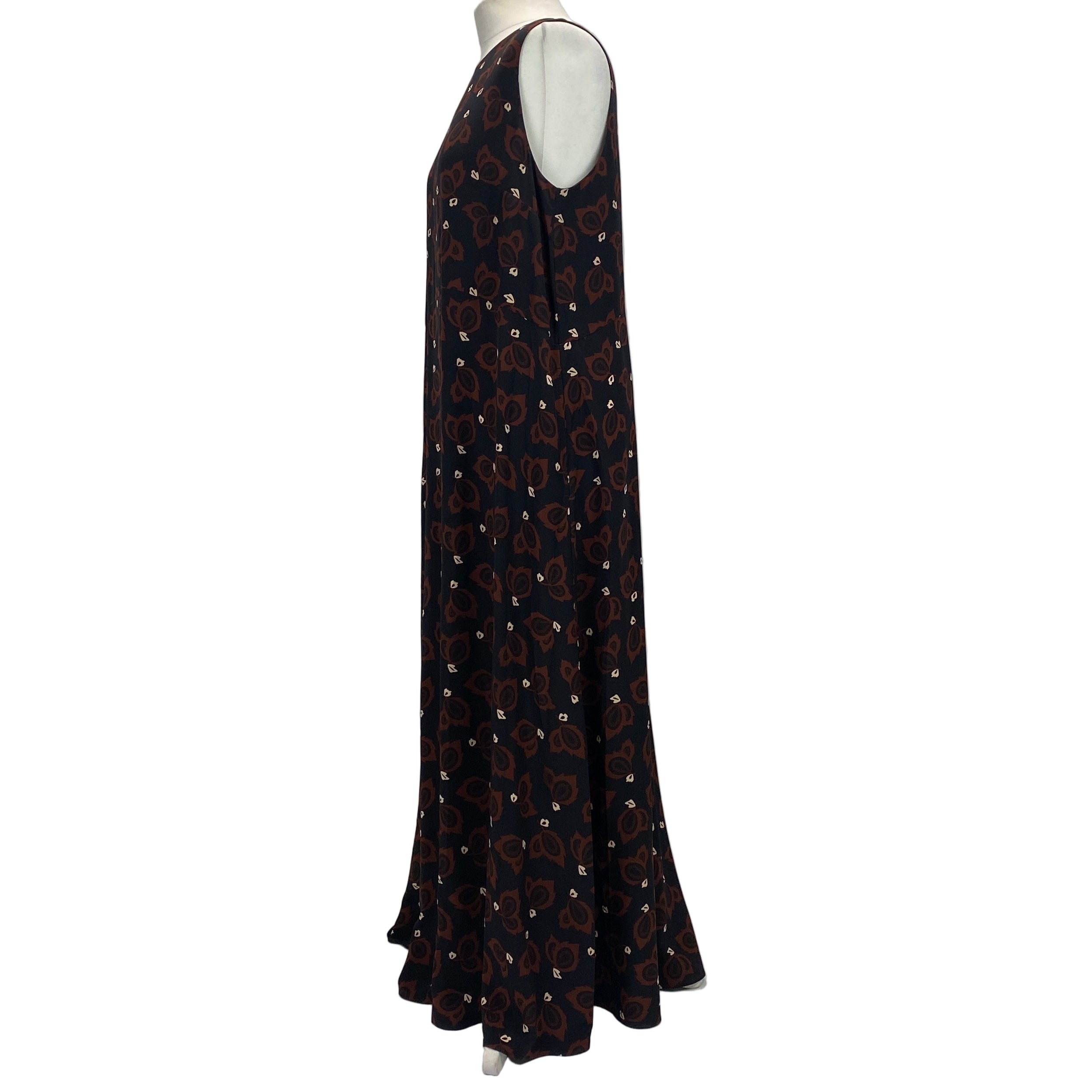 Matteau £543 Black Print Silk Sleeveless Column Maxi Dress M