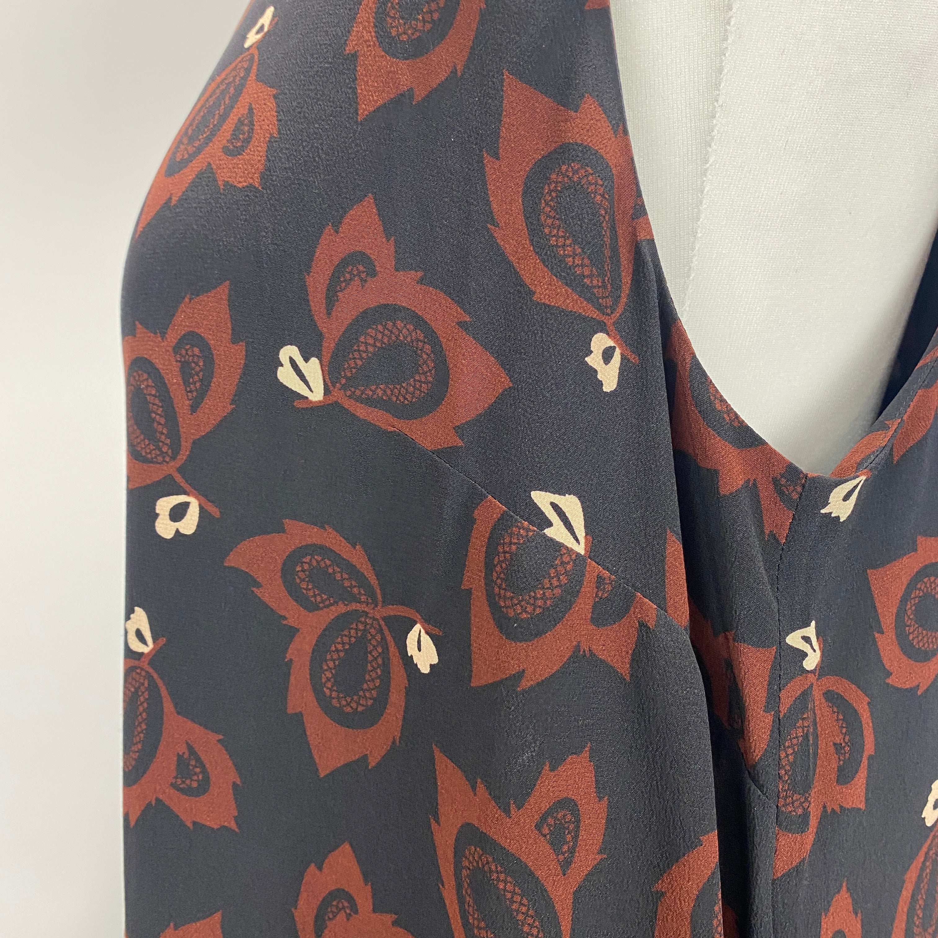 Matteau £543 Black Print Silk Sleeveless Column Maxi Dress M