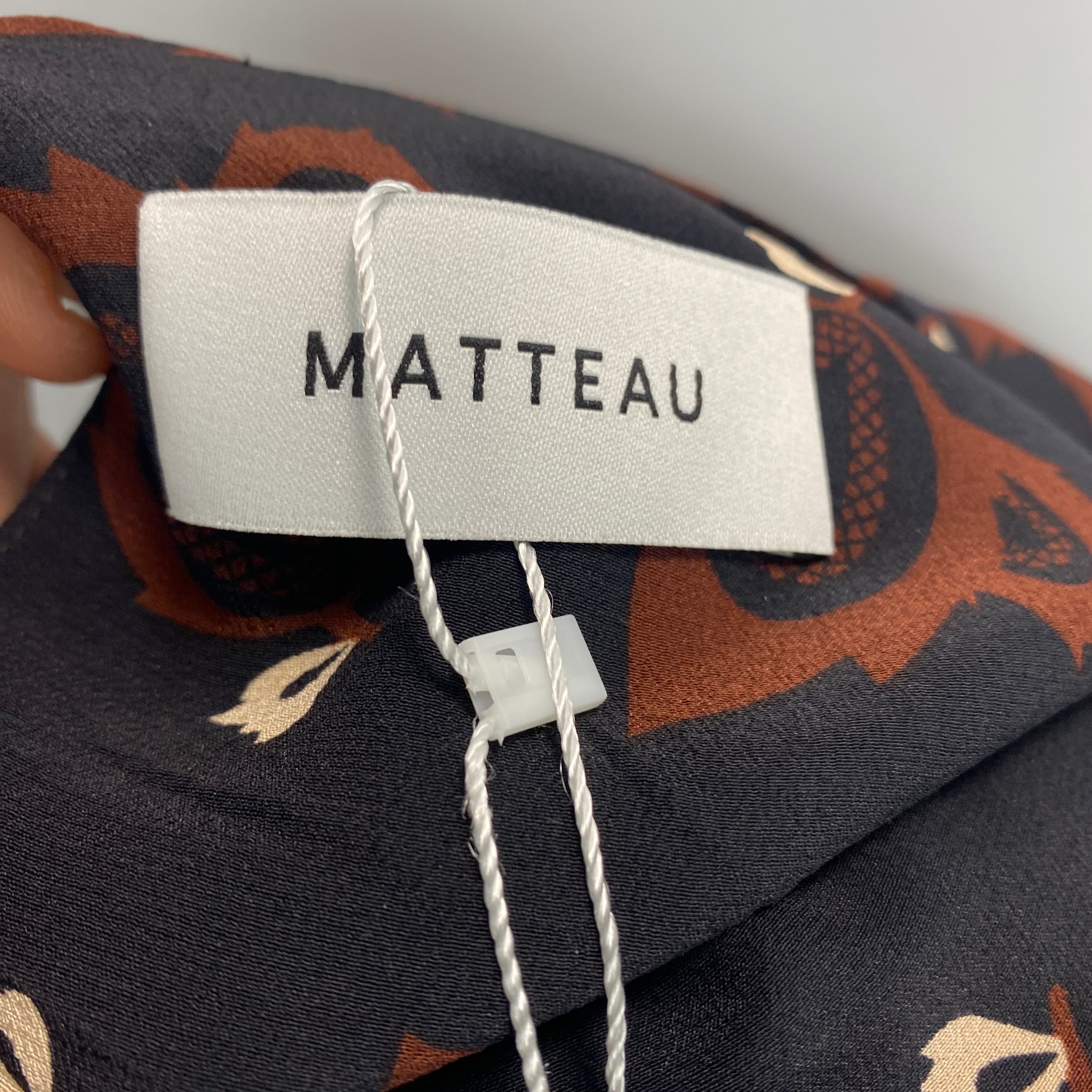 Matteau £543 Black Print Silk Sleeveless Column Maxi Dress M