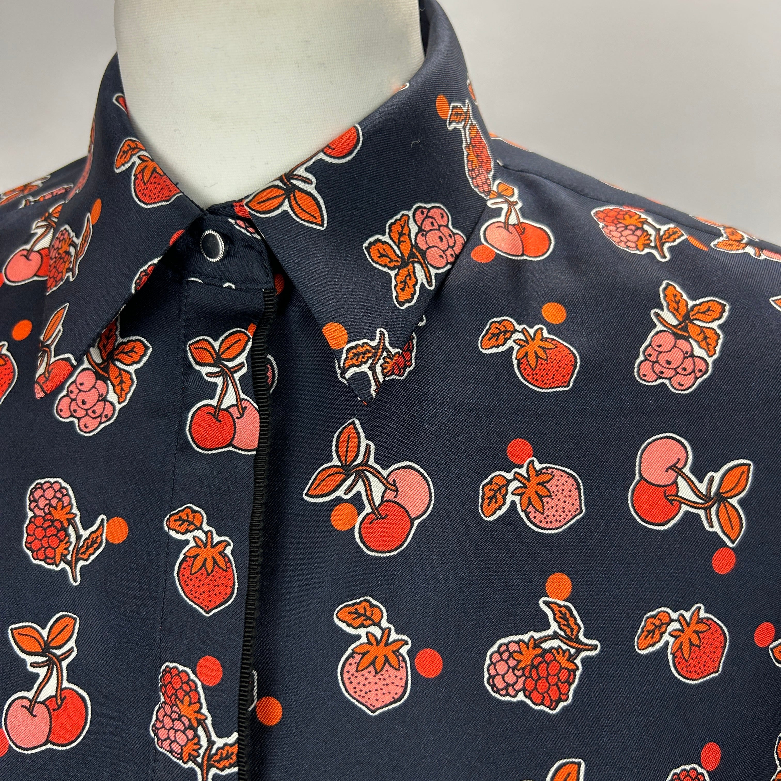 Victoria Beckham Navy Fruit Print Silk Shirt S