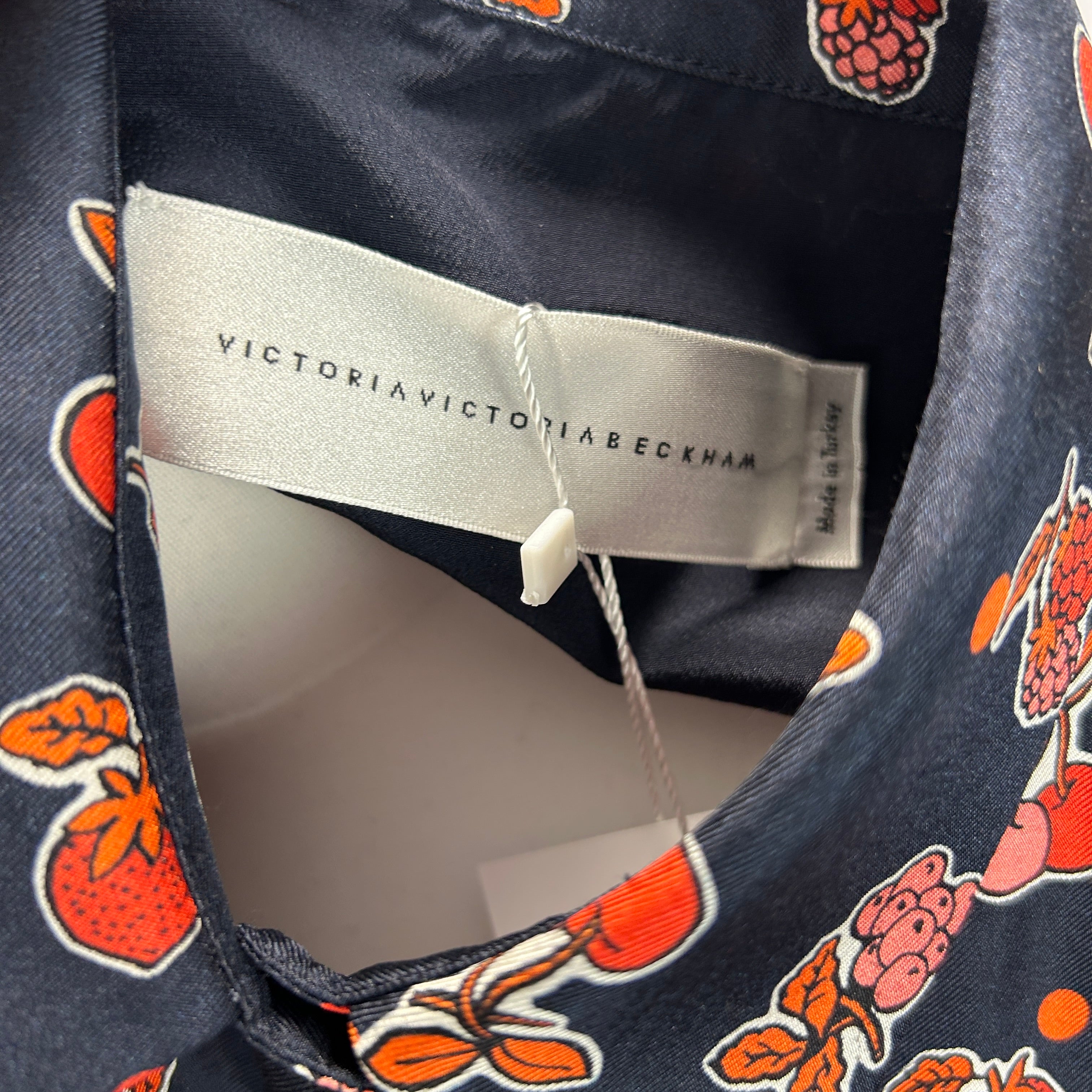 Victoria Beckham Navy Fruit Print Silk Shirt S