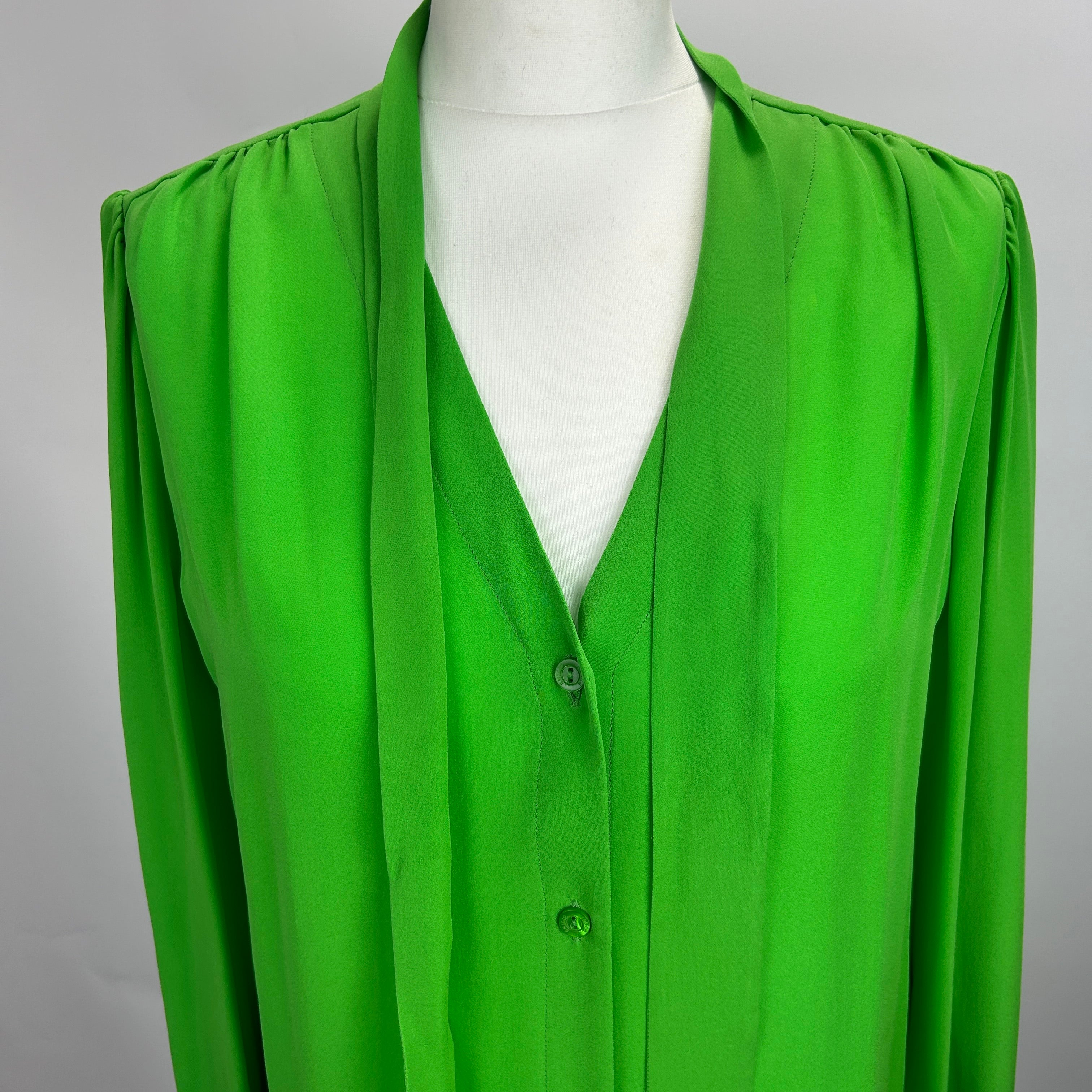 Emilio Pucci New Emerald Silk Pussybow Blouse L