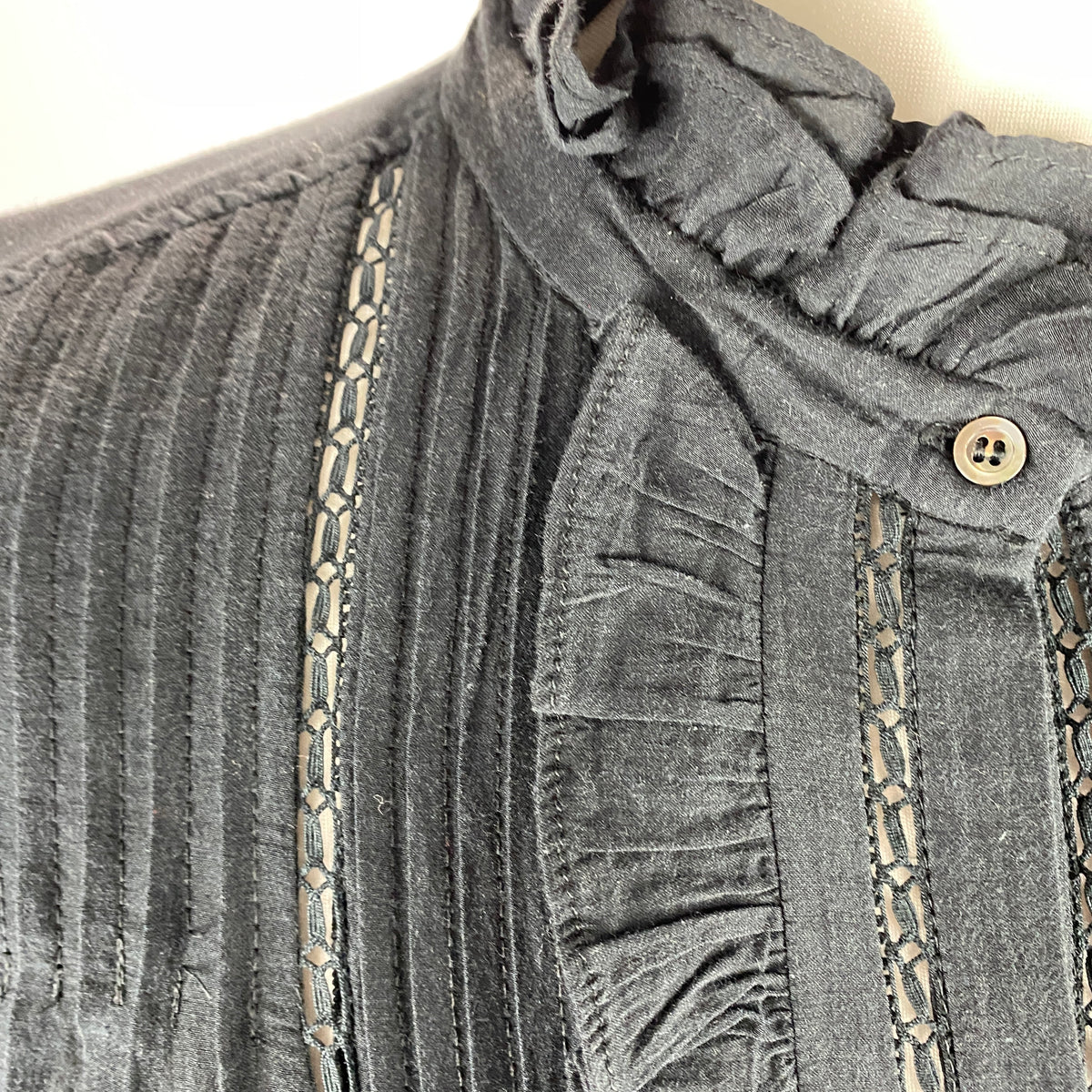 Isabel Marant Etoile Black Piecrust Embroidered Blouse M-L