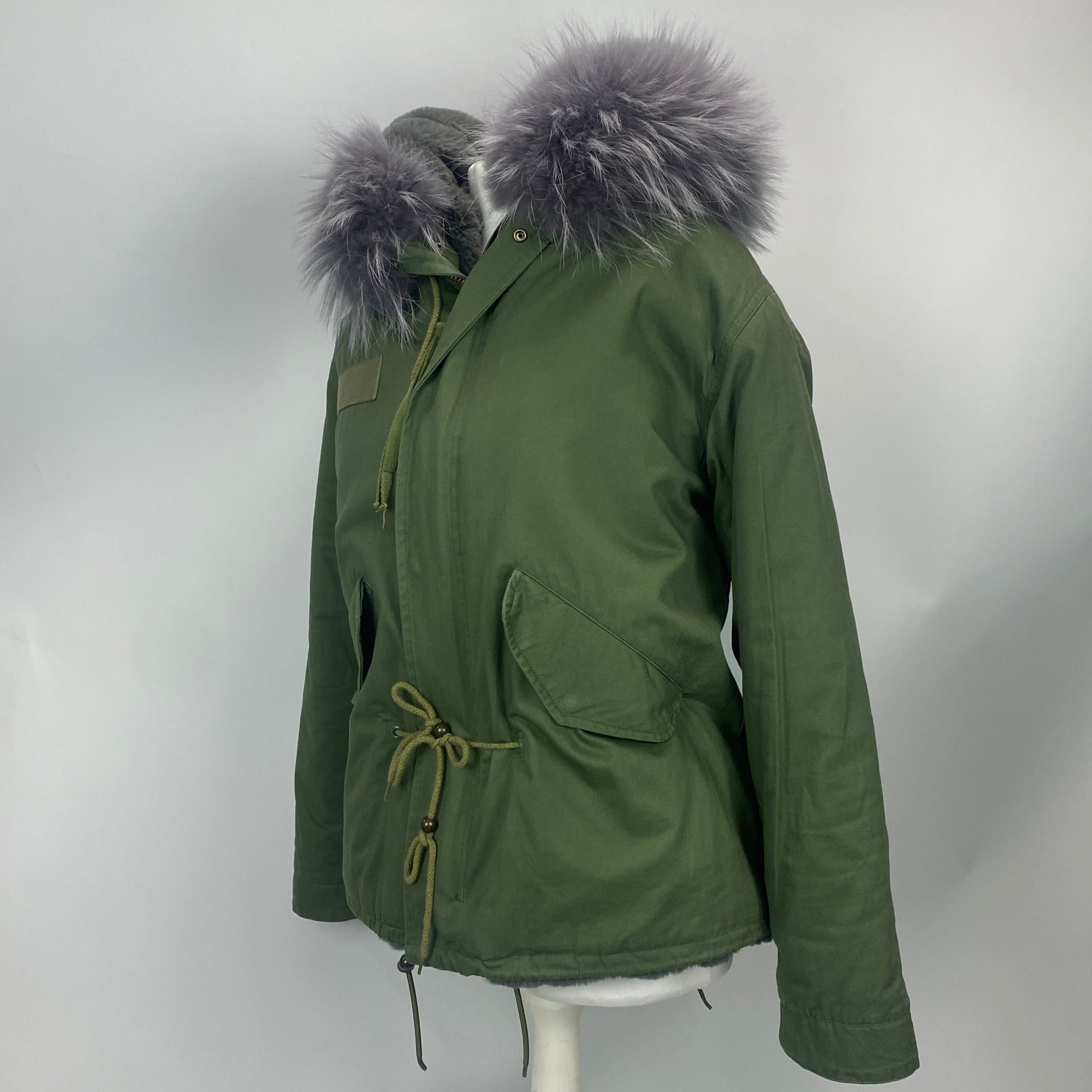 Popski Khaki Short Fur-Lined Parka XS/S