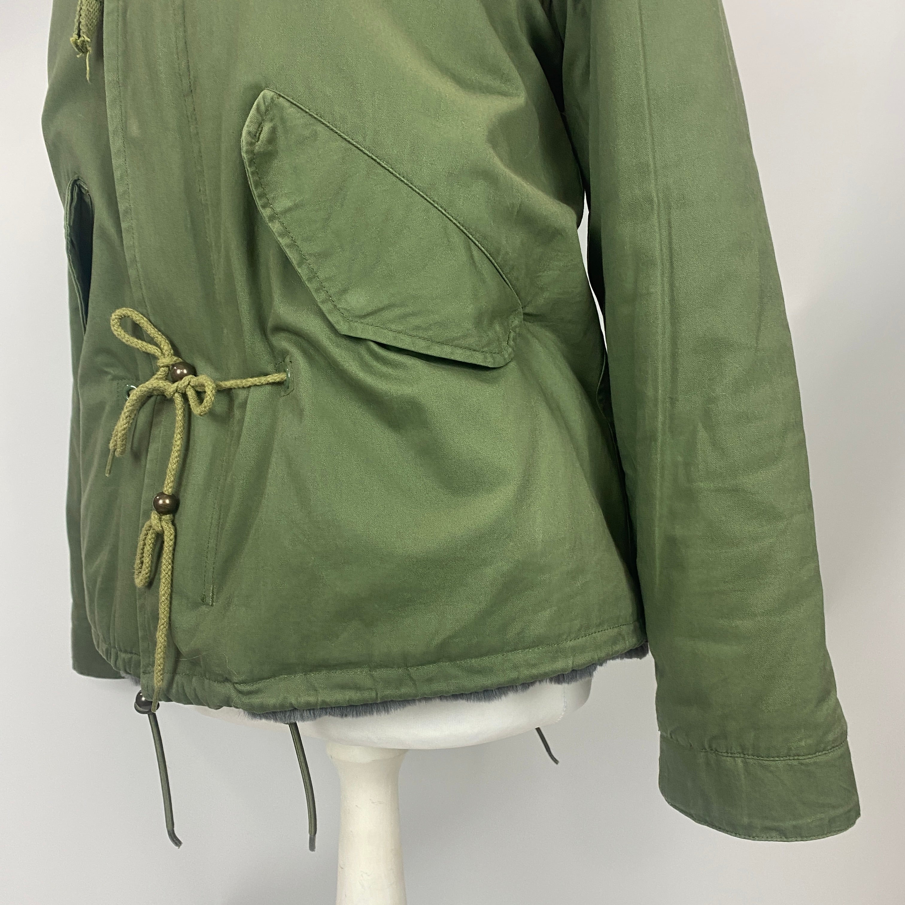 Popski Khaki Short Fur-Lined Parka XS/S