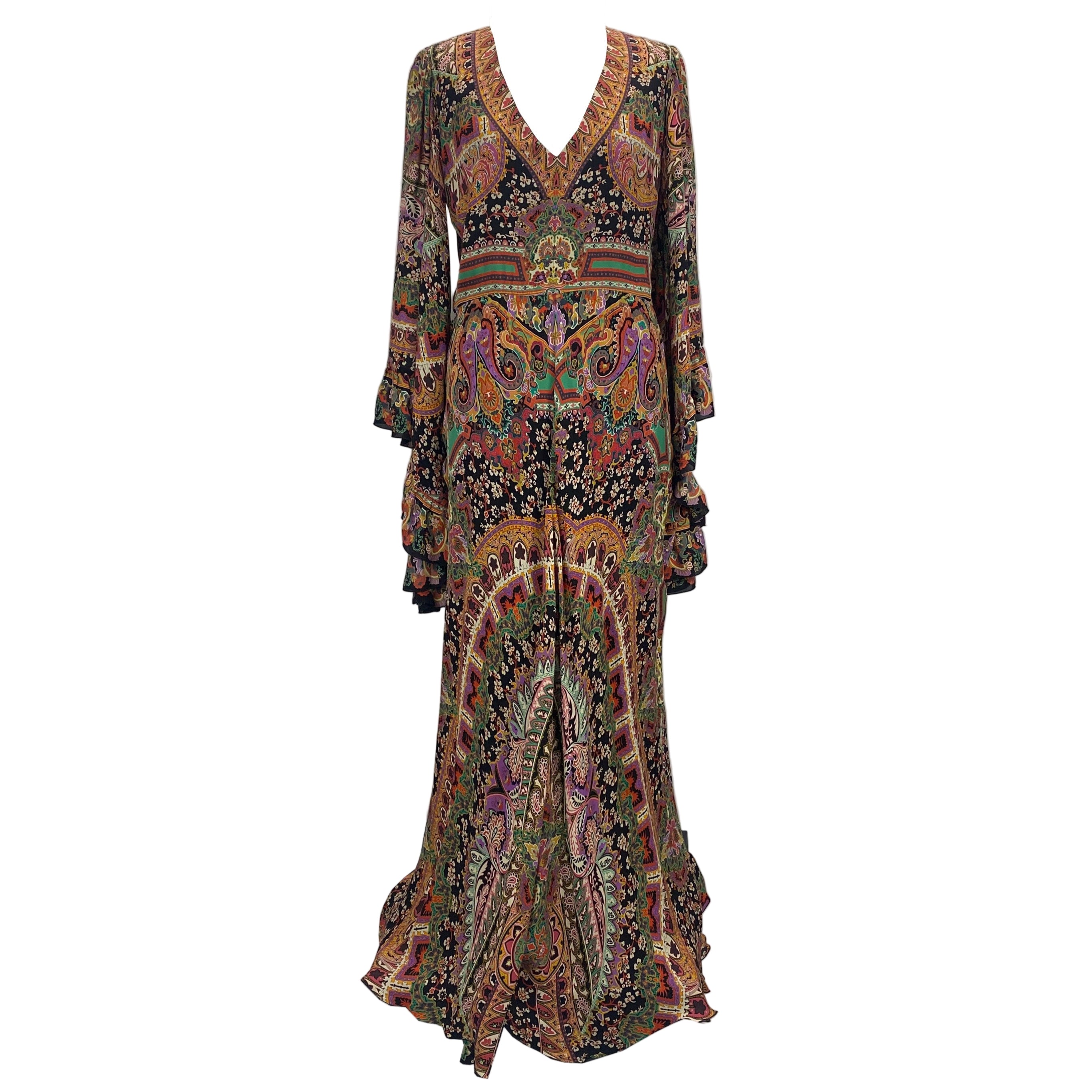 Etro New £2880 Multi Paisley Print Silk Maxi Dress L