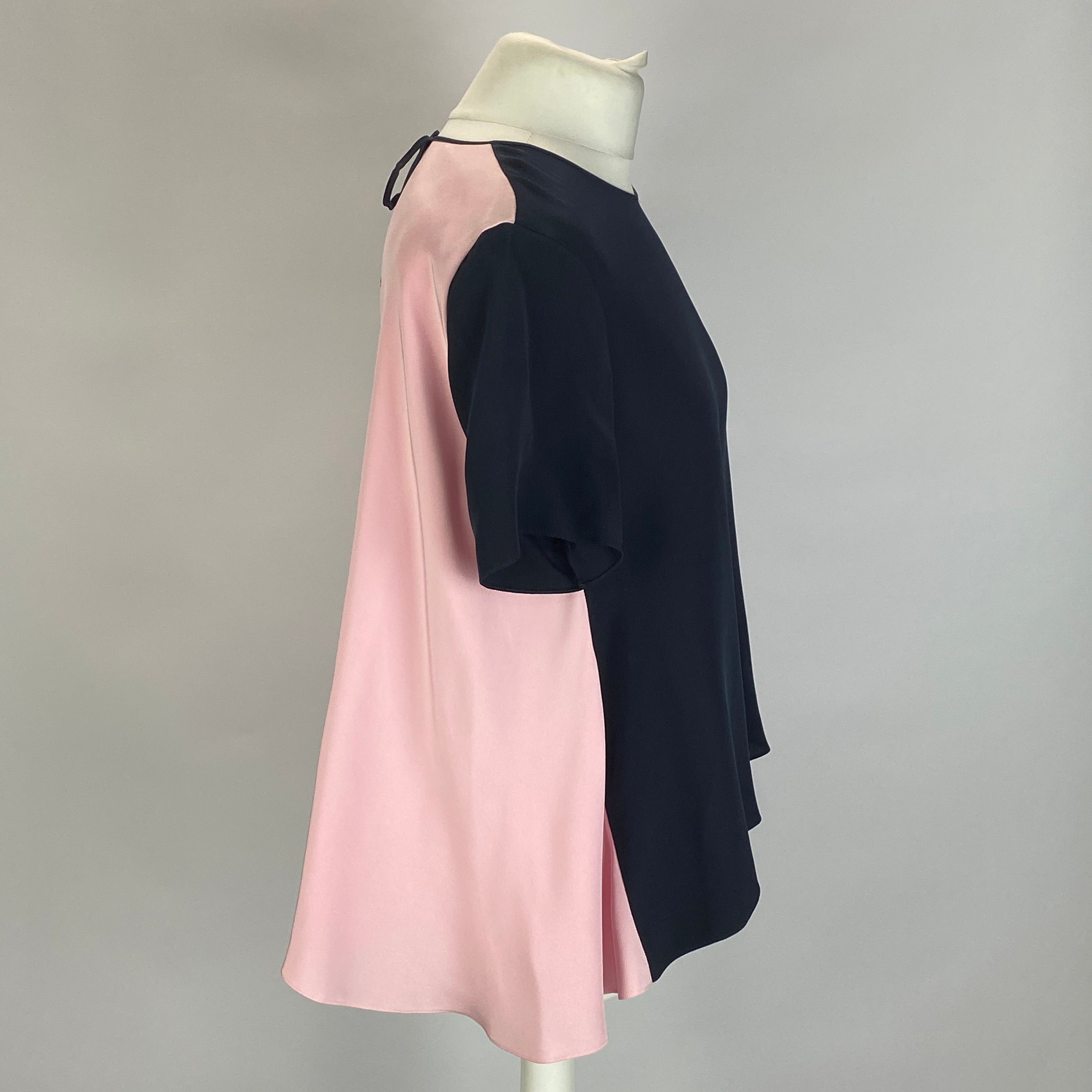 Roksanda Navy & Pink Silk Colourblock A-Line Top M