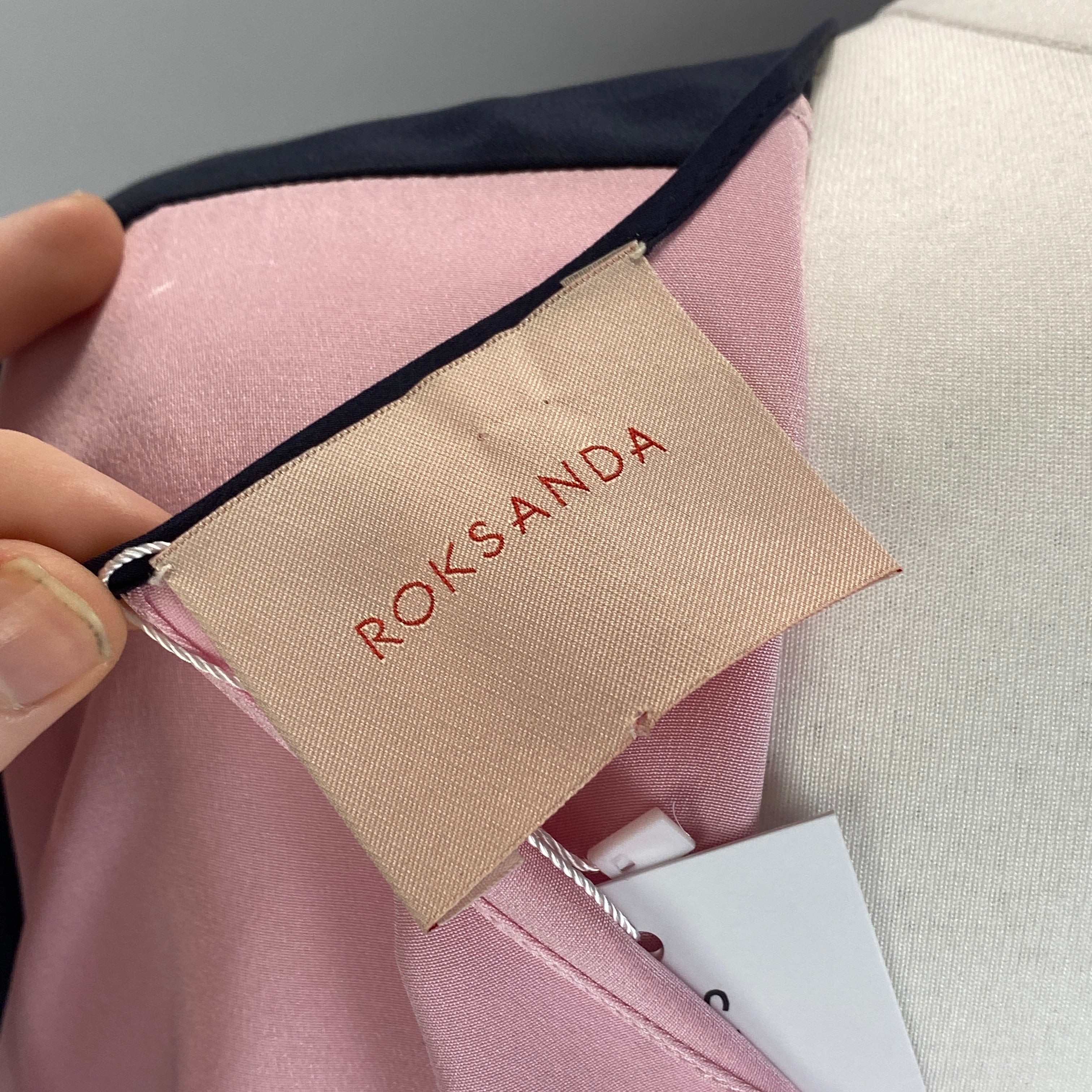 Roksanda Navy & Pink Silk Colourblock A-Line Top M