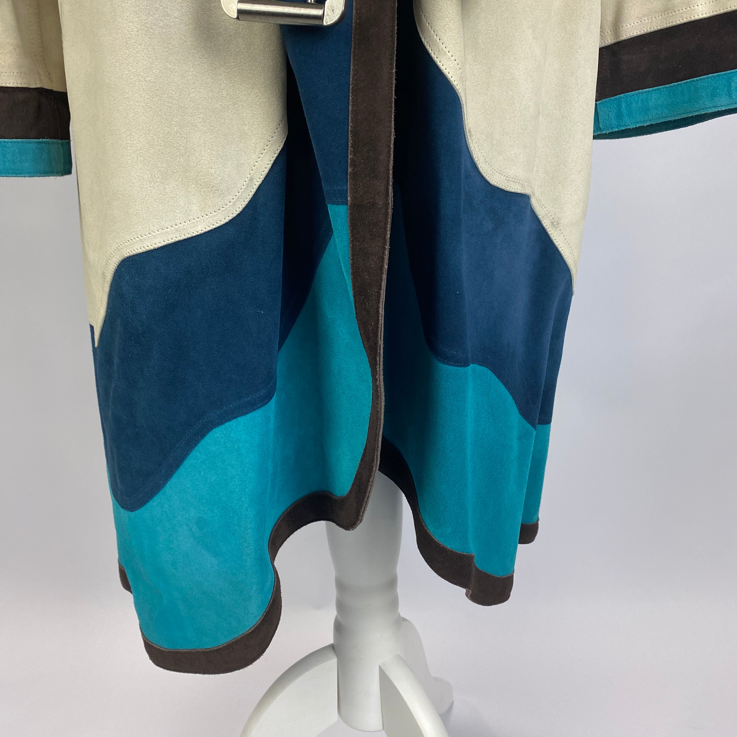 Yves Saint Laurent Cream Navy & Aqua Suede Trench Coat S