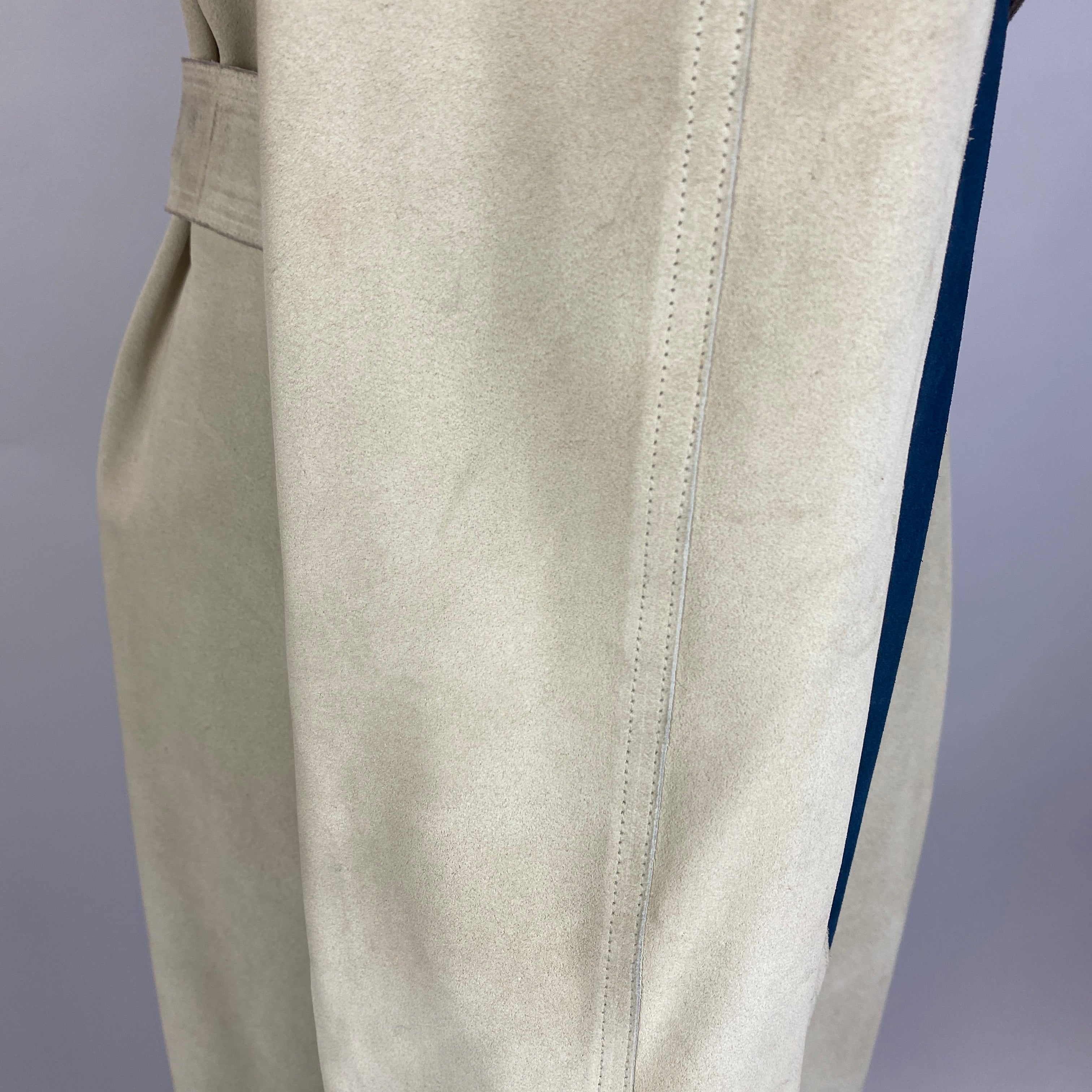 Yves Saint Laurent Cream Navy & Aqua Suede Trench Coat S