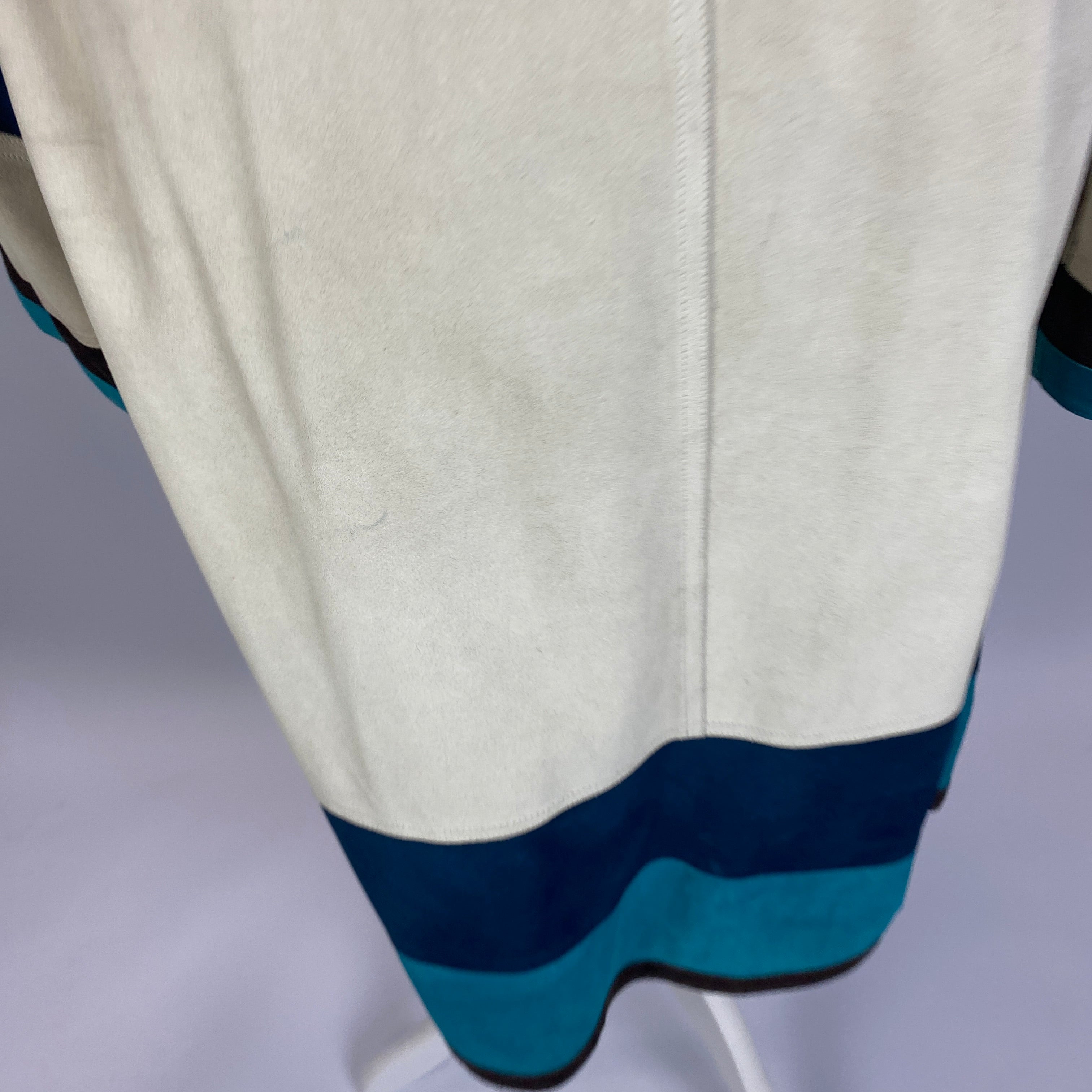 Yves Saint Laurent Cream Navy & Aqua Suede Trench Coat S
