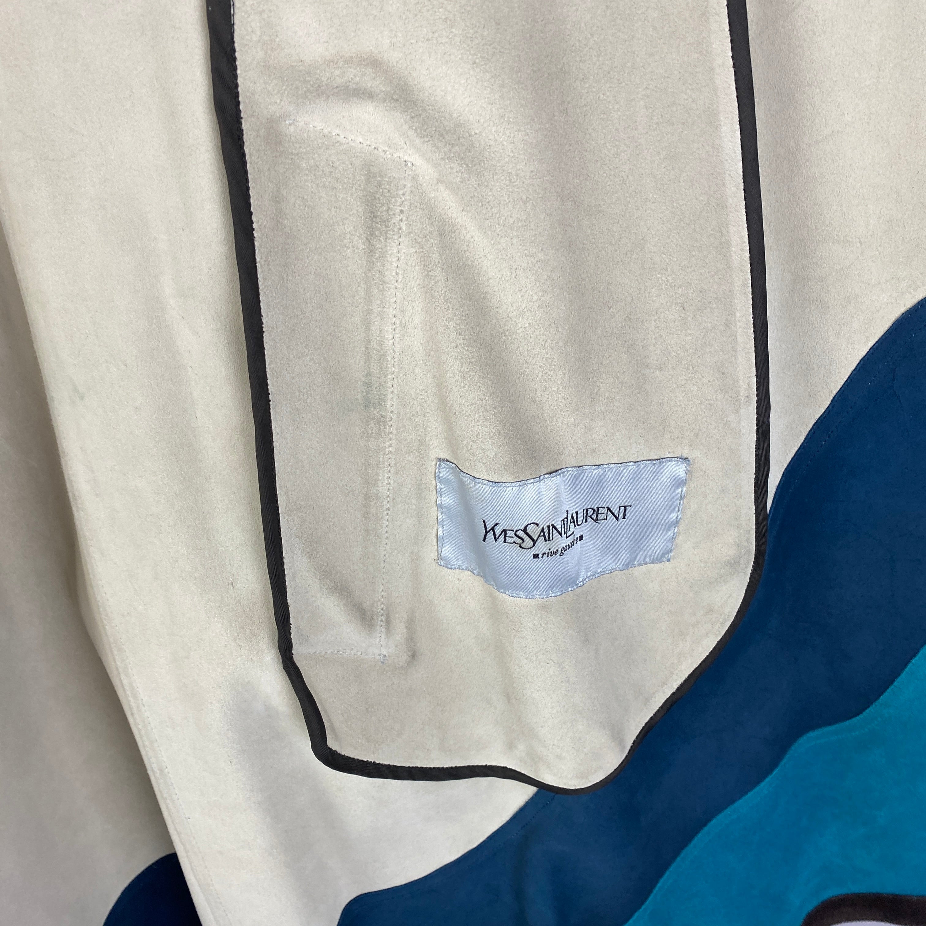 Yves Saint Laurent Cream Navy & Aqua Suede Trench Coat S