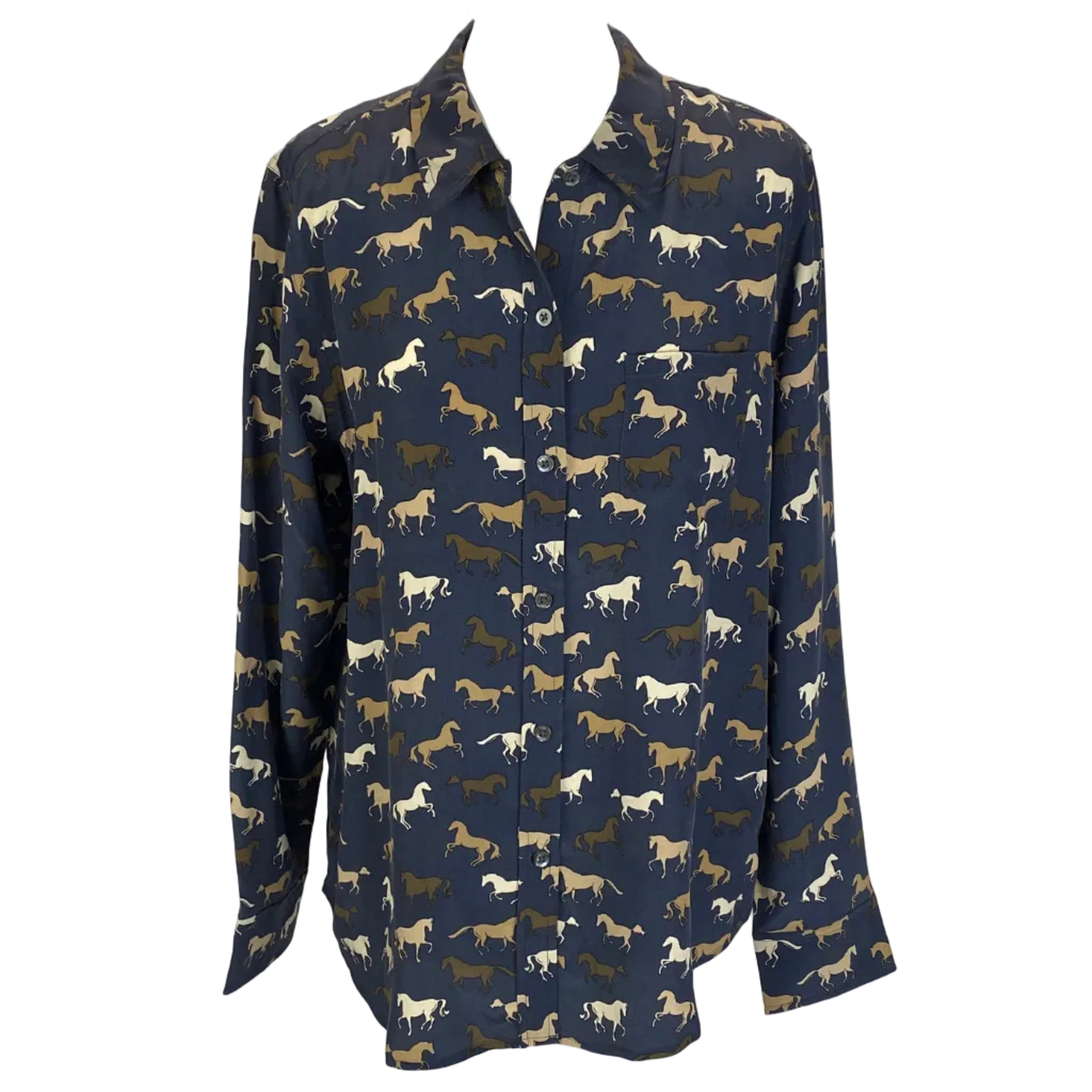 Rails New £248 Navy Silk Horse Print Shirt L