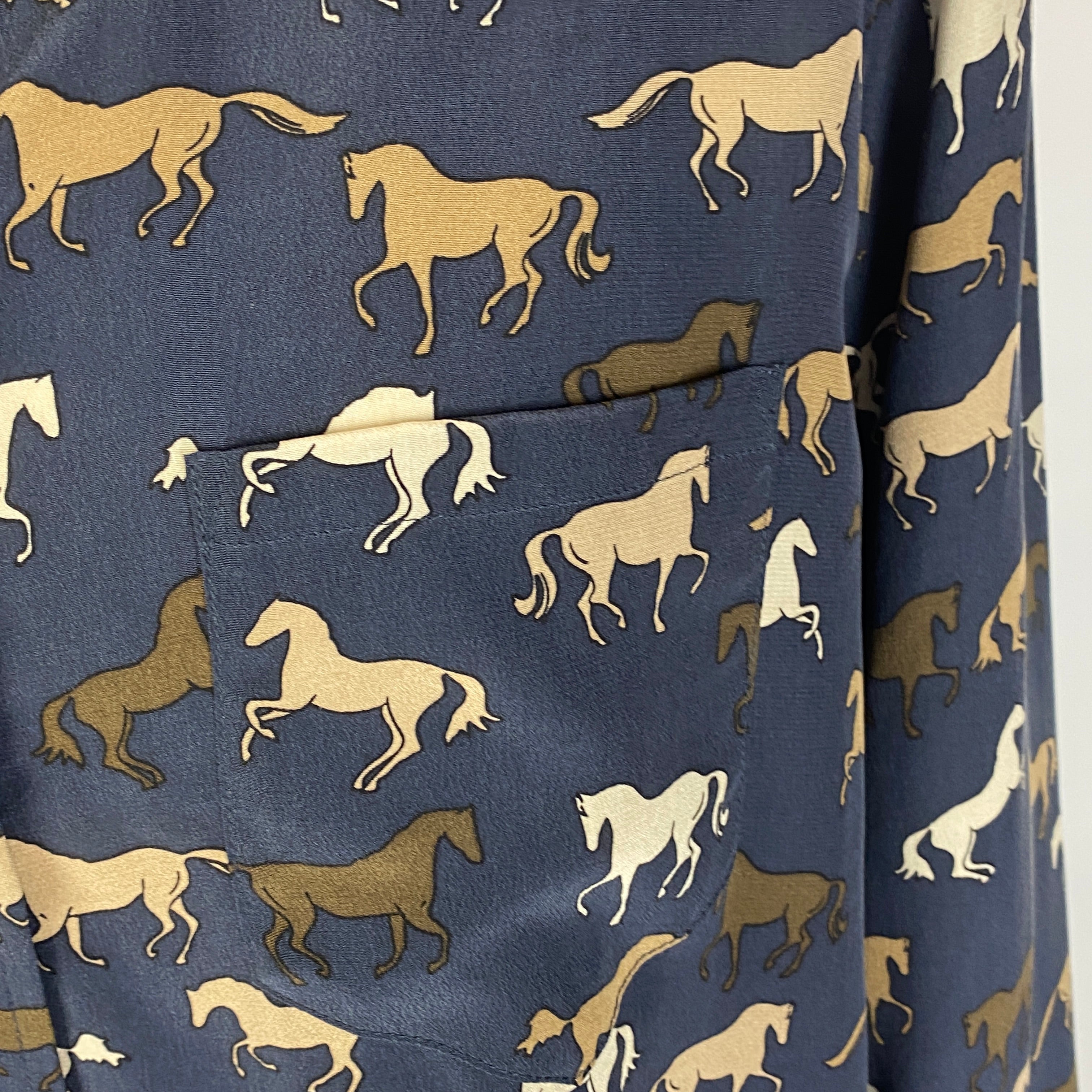 Rails New £248 Navy Silk Horse Print Shirt L
