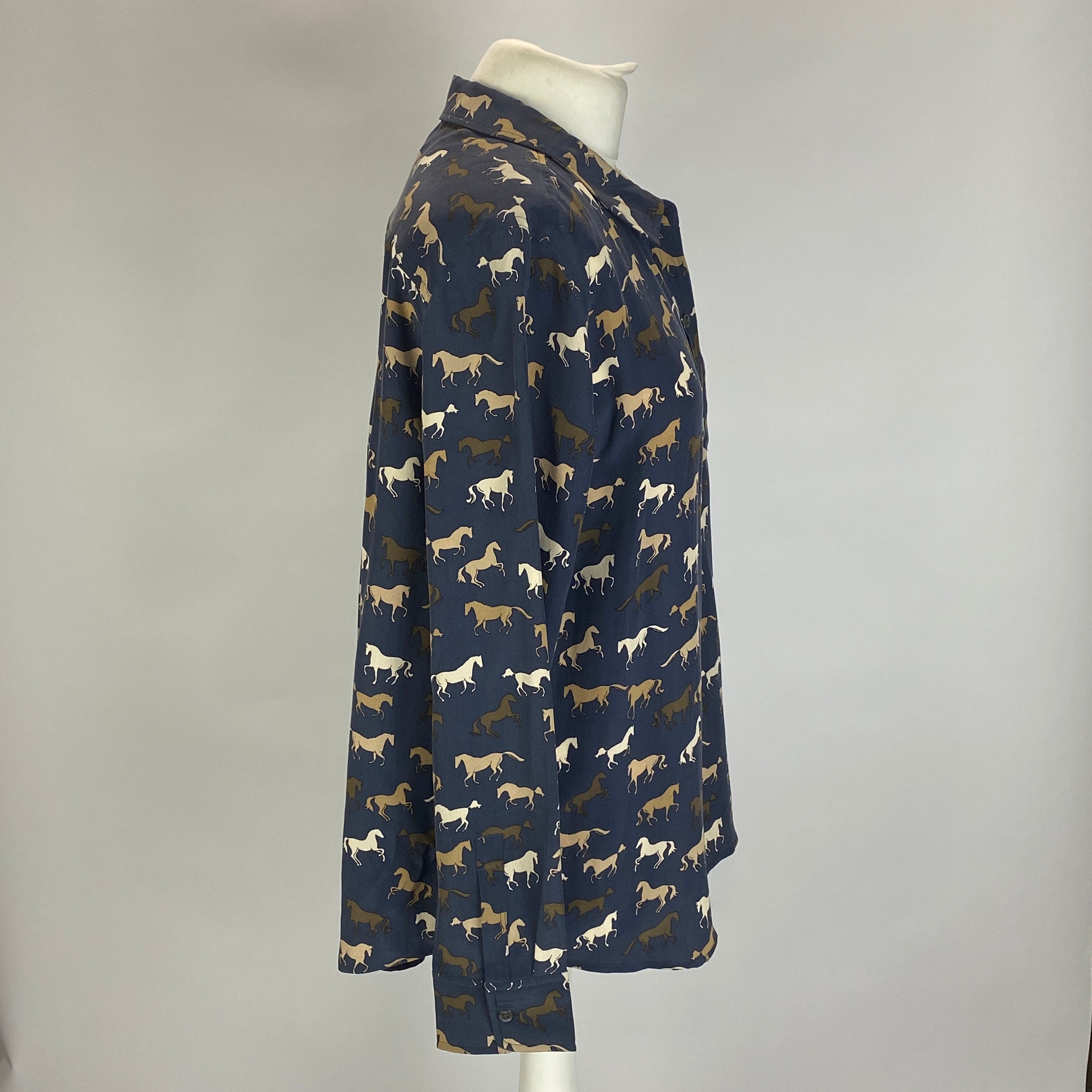 Rails New £248 Navy Silk Horse Print Shirt L