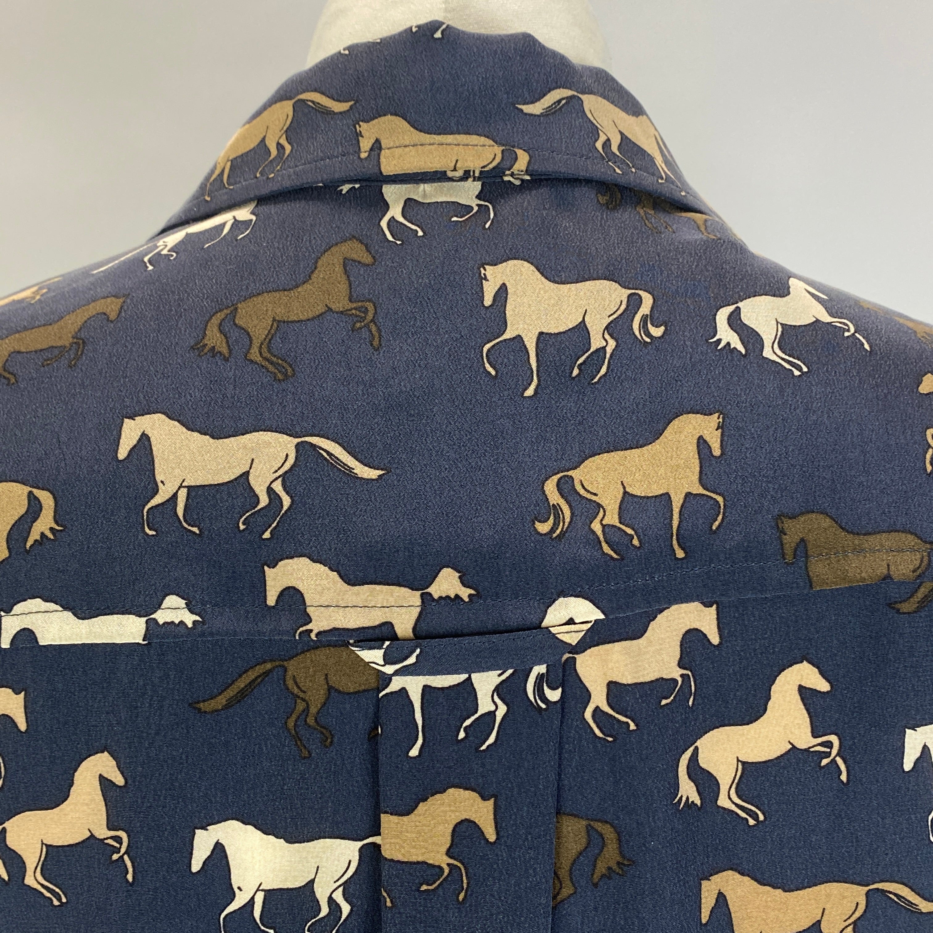 Rails New £248 Navy Silk Horse Print Shirt L