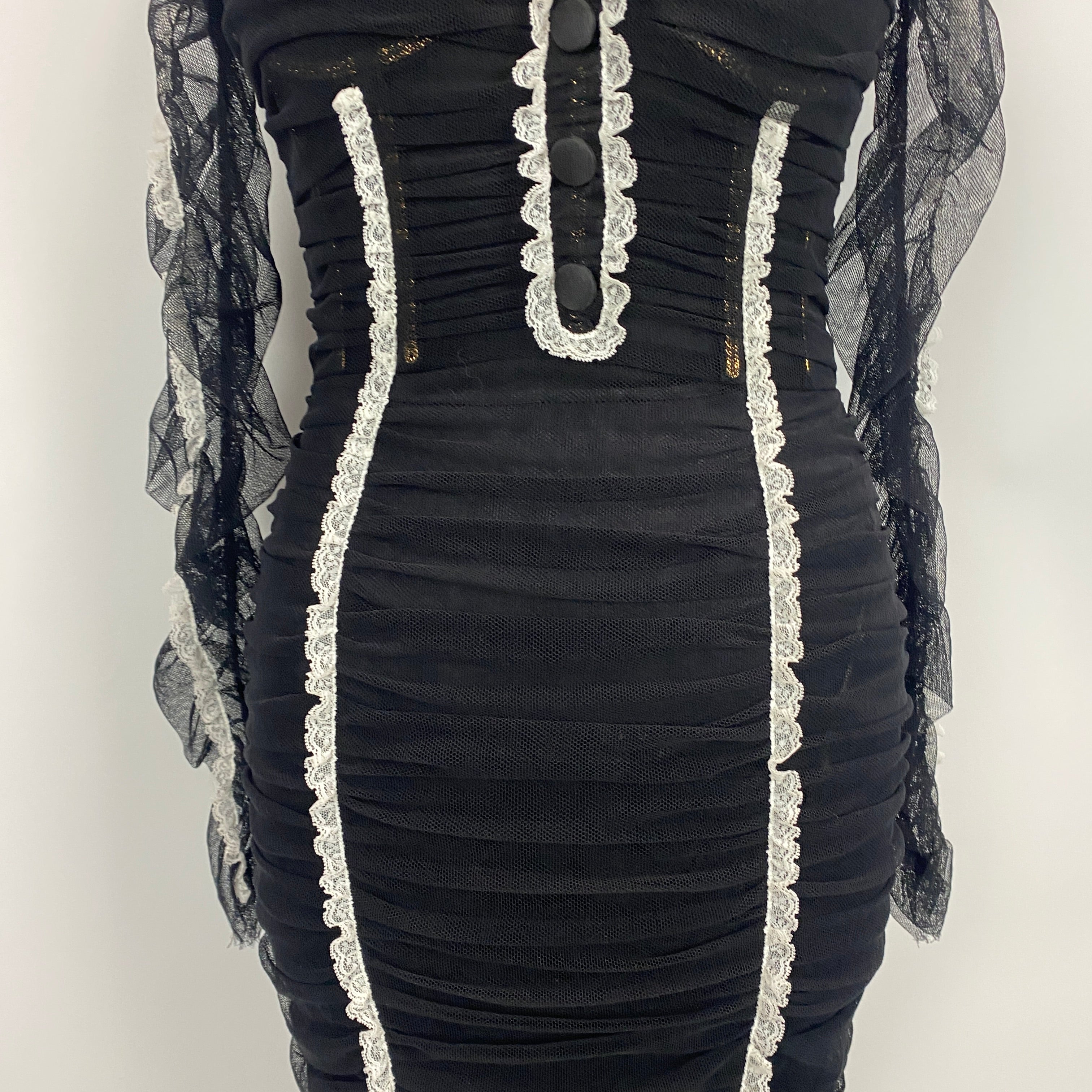 Dolce & Gabbana Black Tulle & Lace Corset Pencil Dress XS